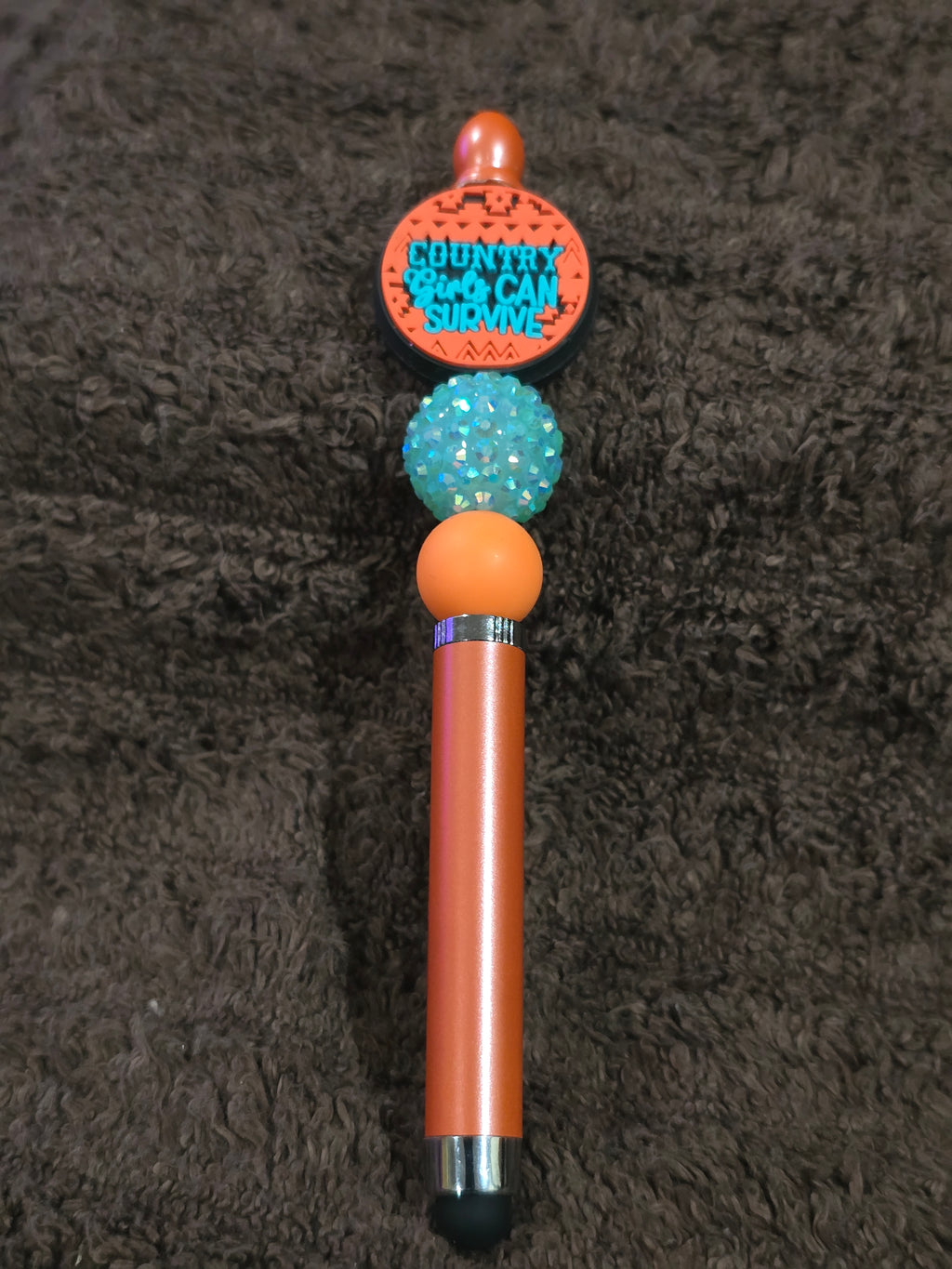 #17 Beaded "Orange & Aqua Blue Country Girls Survive" Stylus/Ink Pen