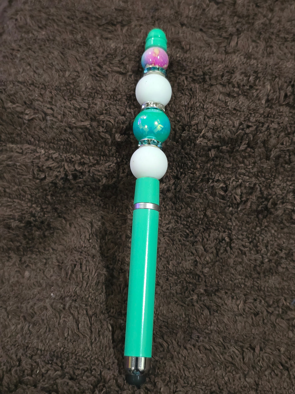 #18 Beaded "Mint Green & White" Stylus/Ink Pen