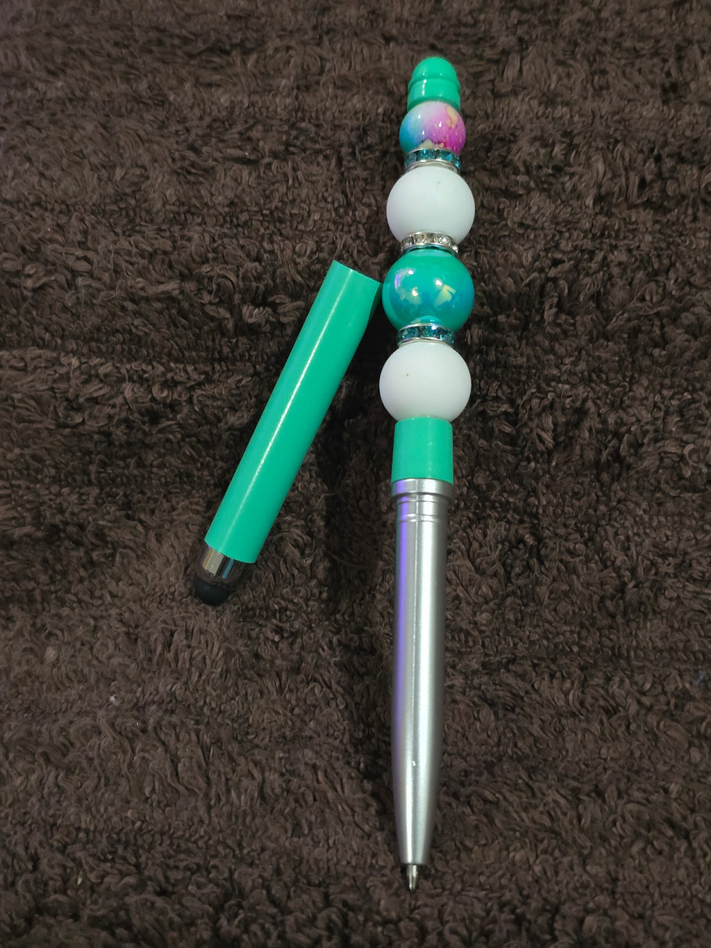 #18 Beaded "Mint Green & White" Stylus/Ink Pen