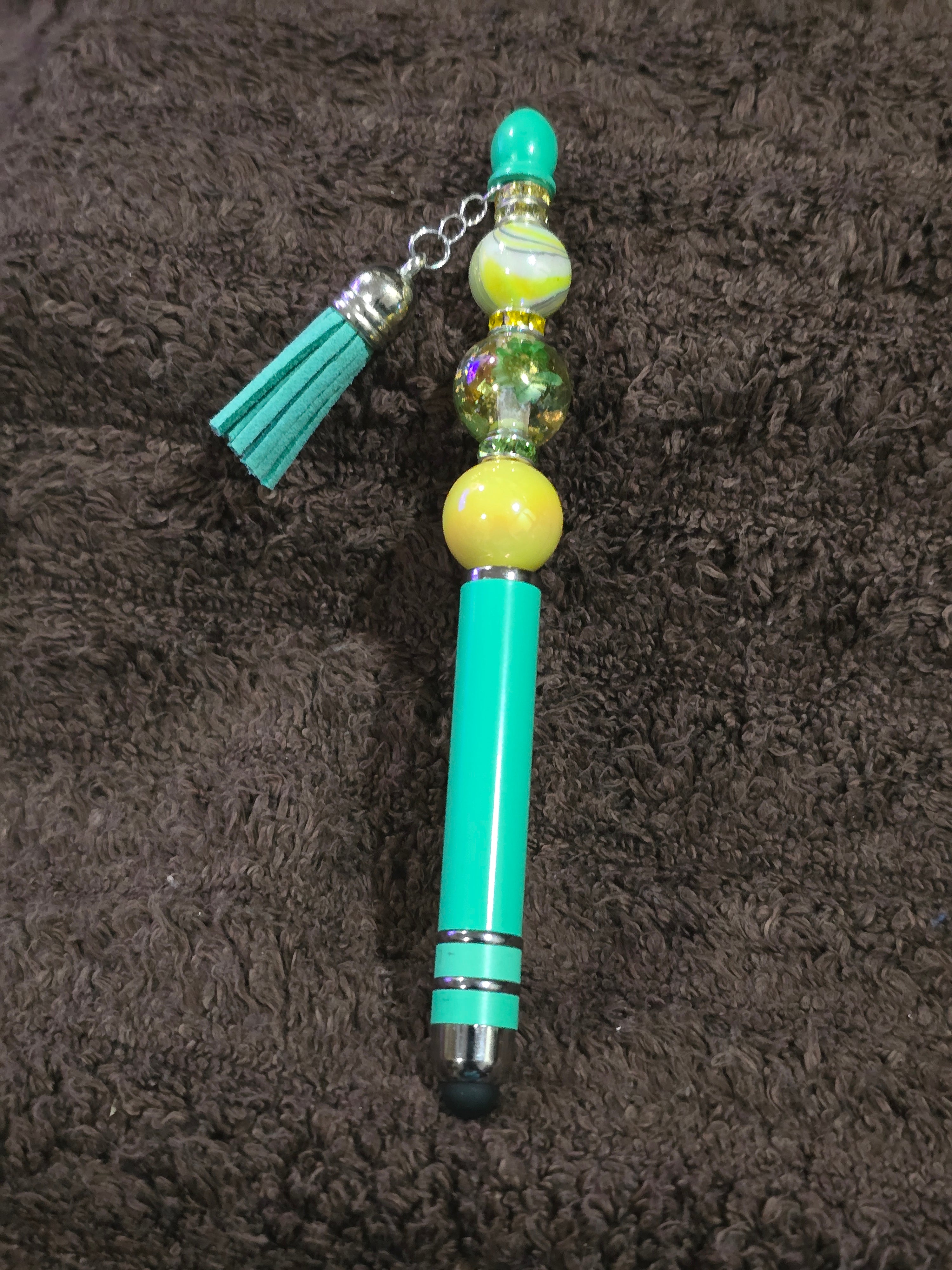 #19 Beaded "Mint Green & Yellow Glam" Stylus/Ink Pen