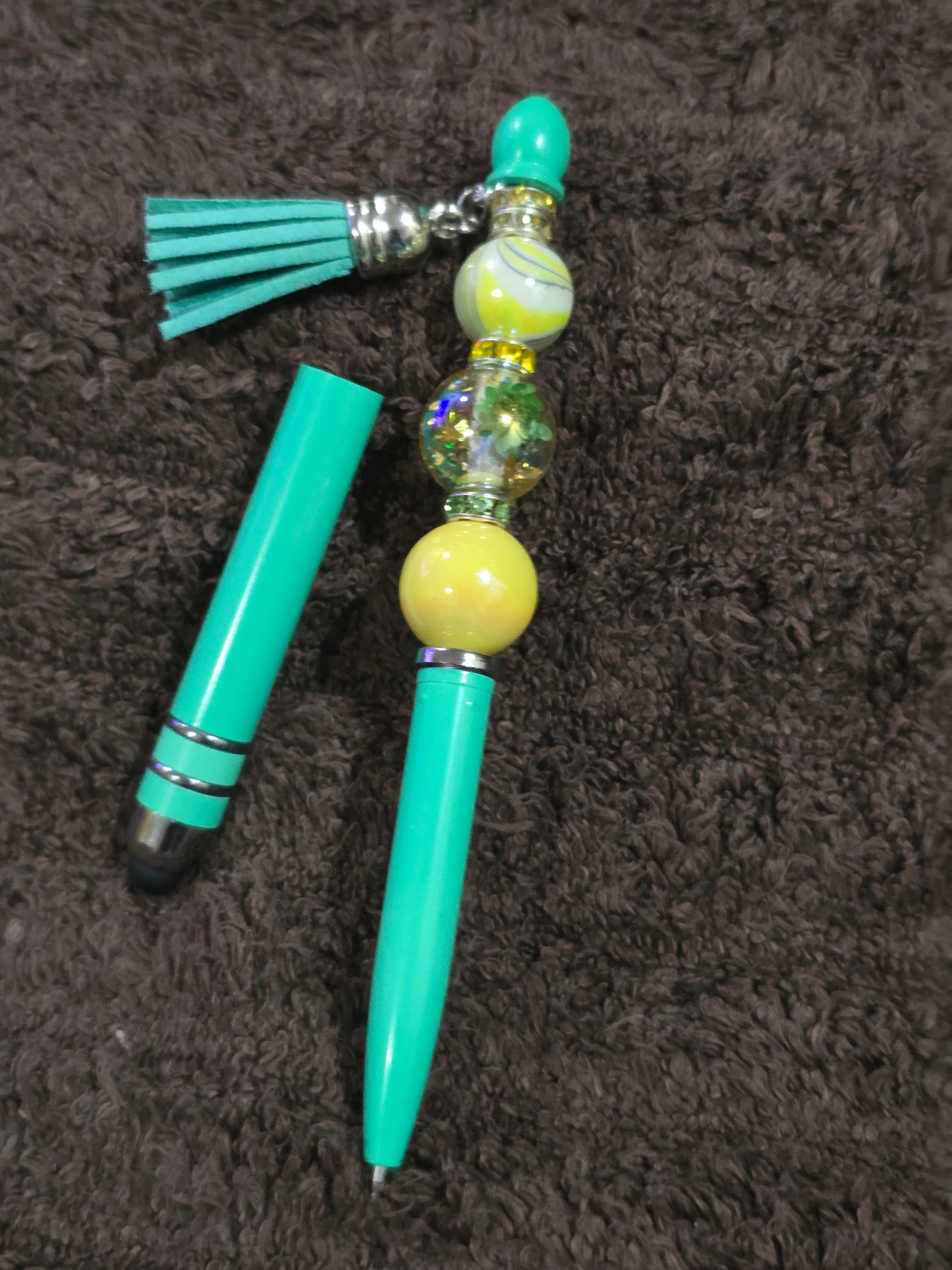 #19 Beaded "Mint Green & Yellow Glam" Stylus/Ink Pen