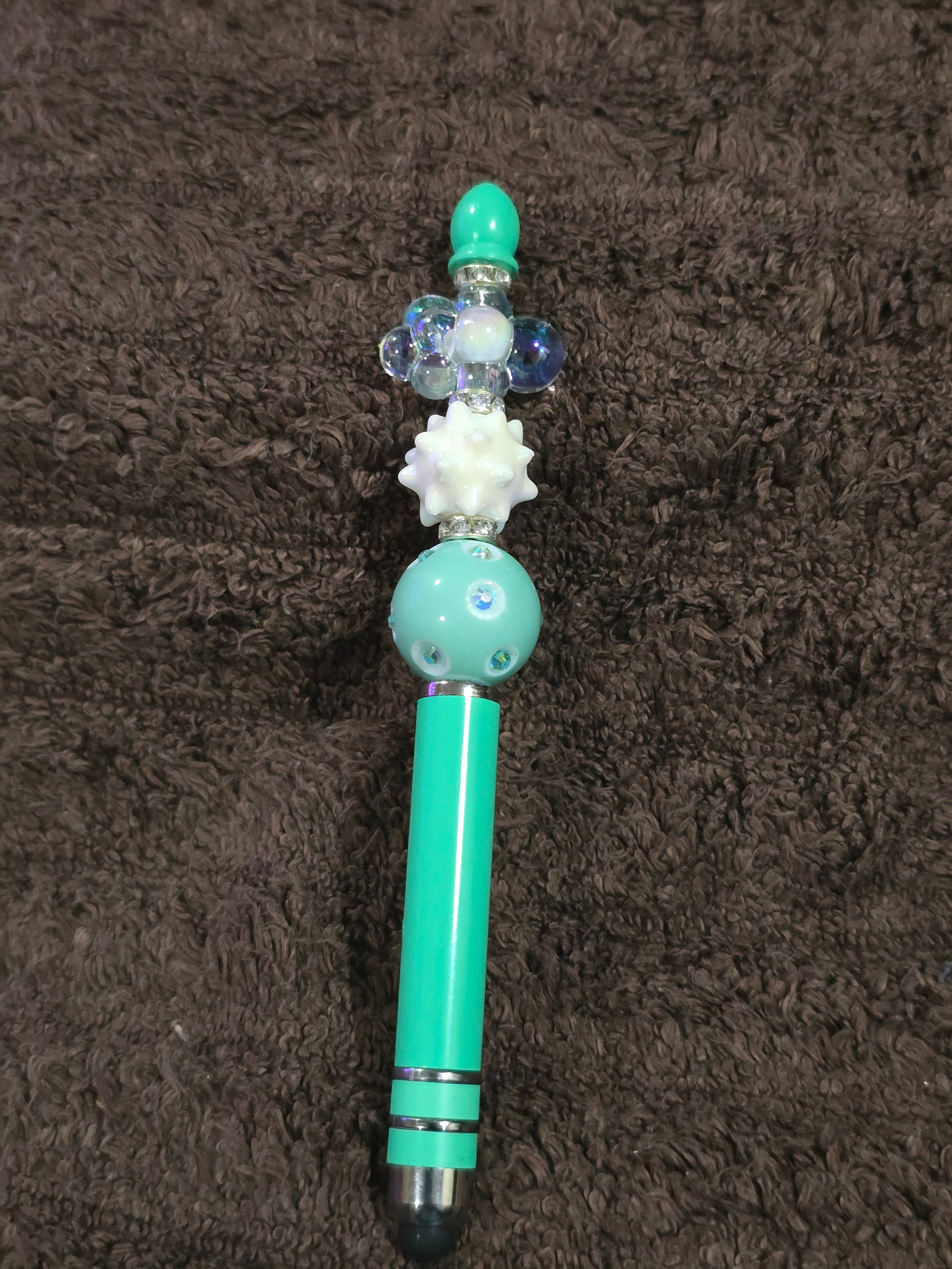 #20 Beaded "Mint Green & White Cloud" Stylus/Ink Pen