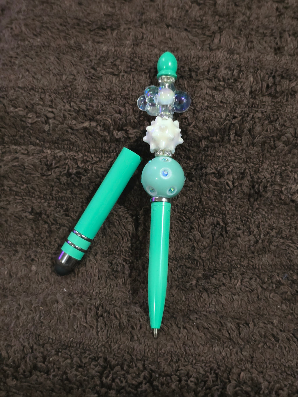 #20 Beaded "Mint Green & White Cloud" Stylus/Ink Pen