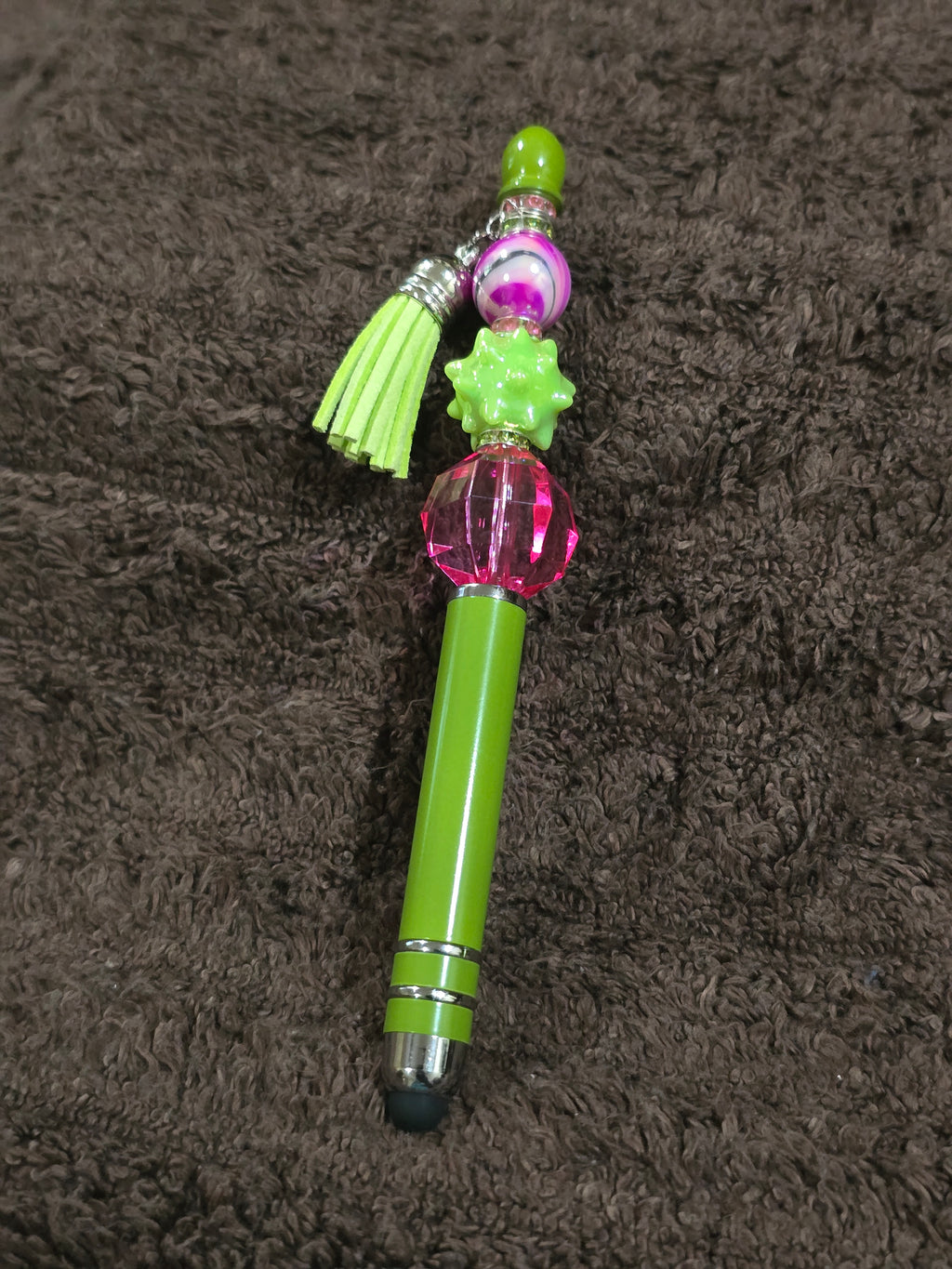 #22 Beaded "Lime Green & Hot Pink" Stylus/Ink Pen