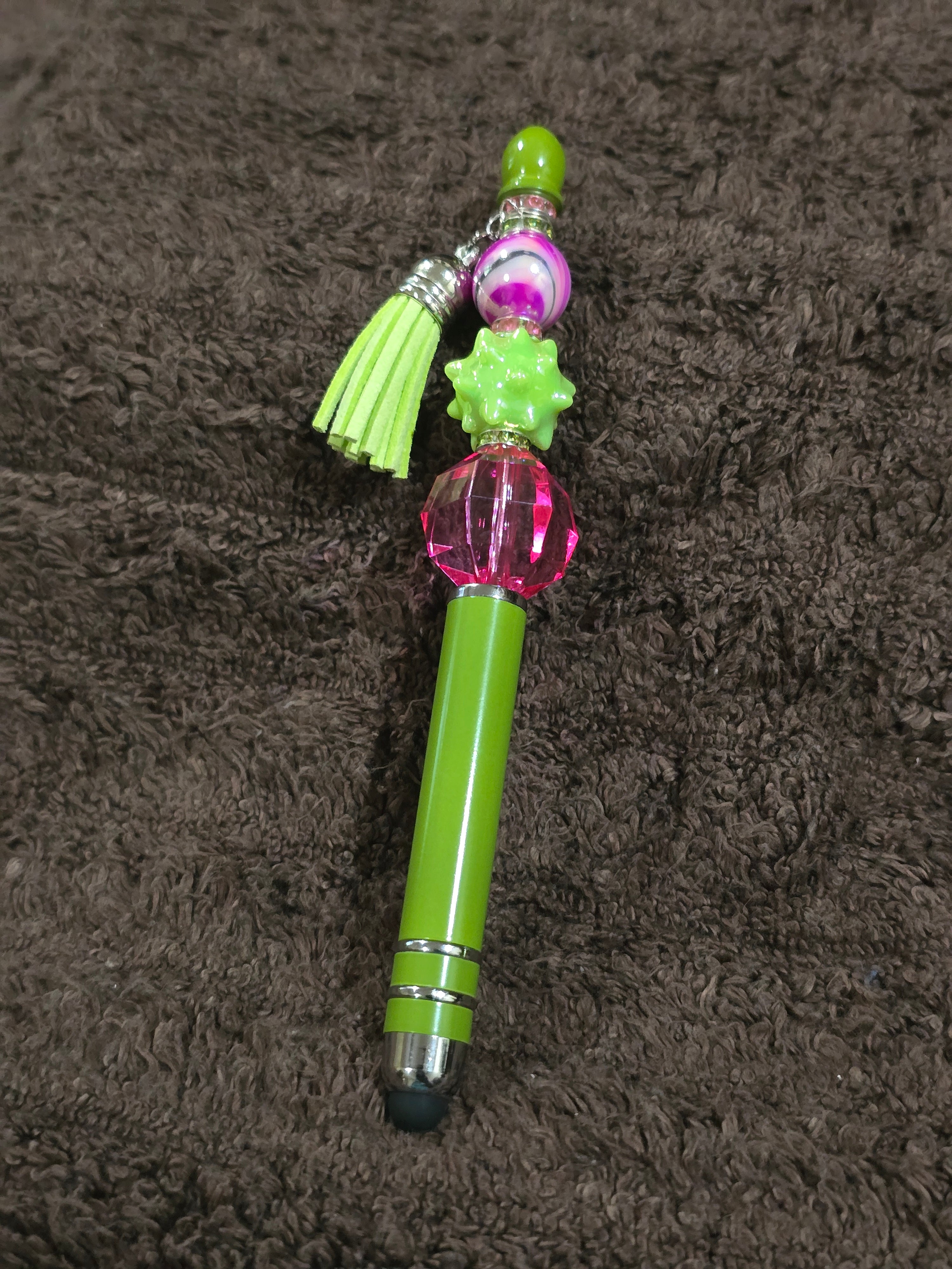 #22 Beaded "Lime Green & Hot Pink" Stylus/Ink Pen
