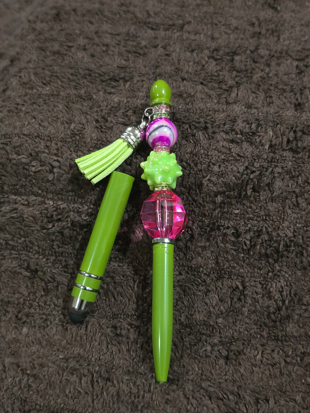 #22 Beaded "Lime Green & Hot Pink" Stylus/Ink Pen