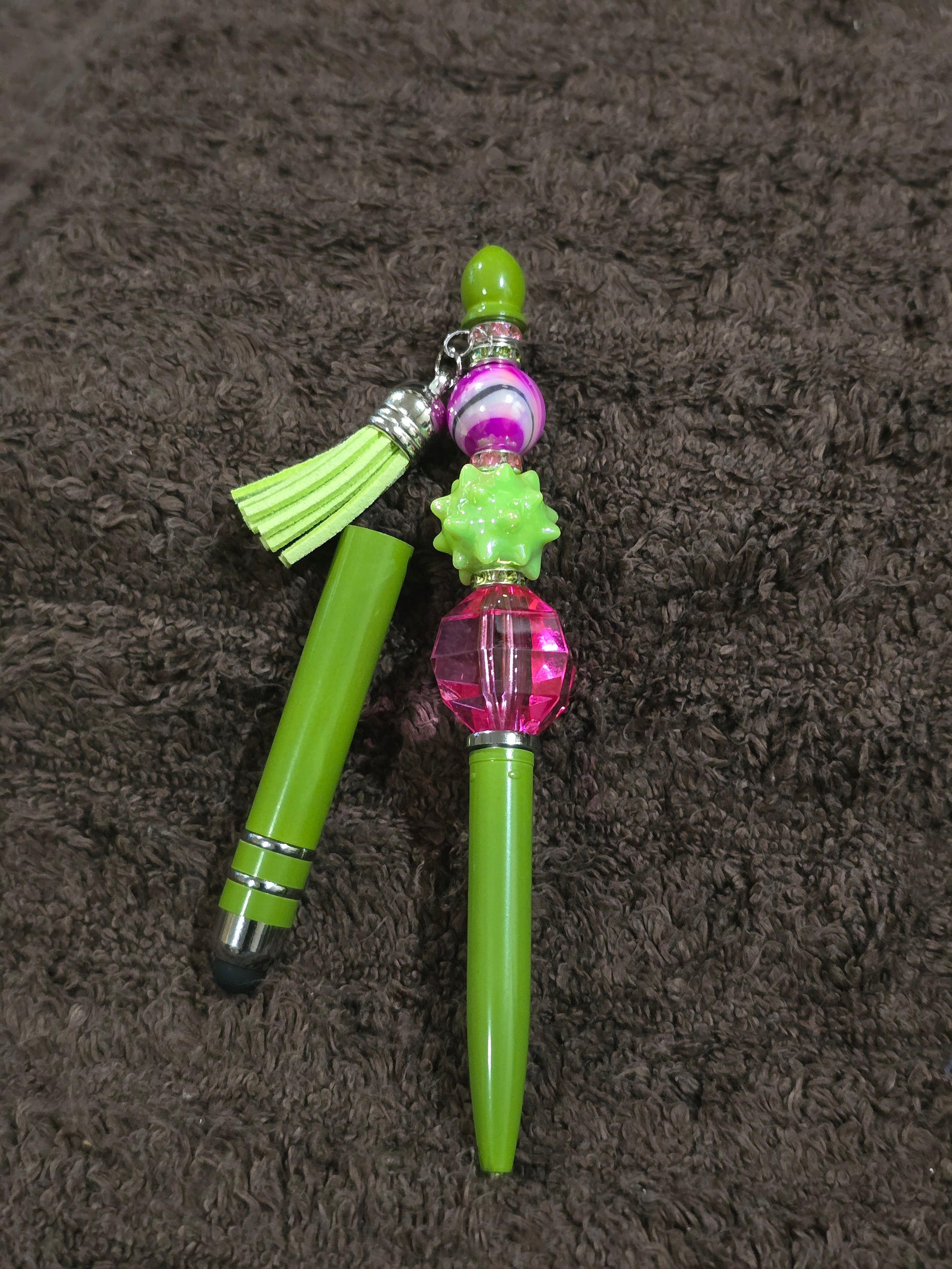 #22 Beaded "Lime Green & Hot Pink" Stylus/Ink Pen