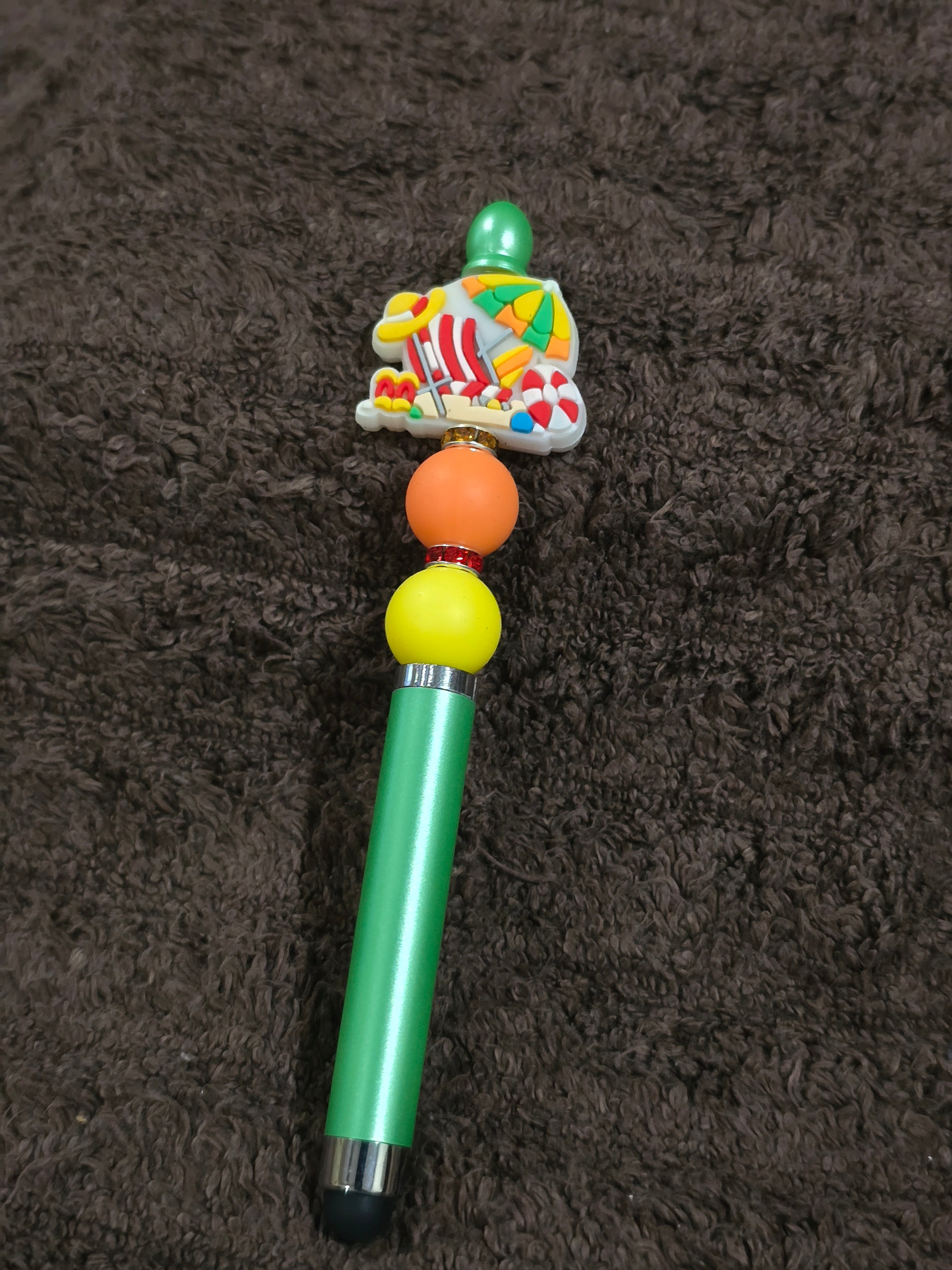 #23 Beaded "Mint Green, Orange & Yellow Beach" Stylus/Ink Pen