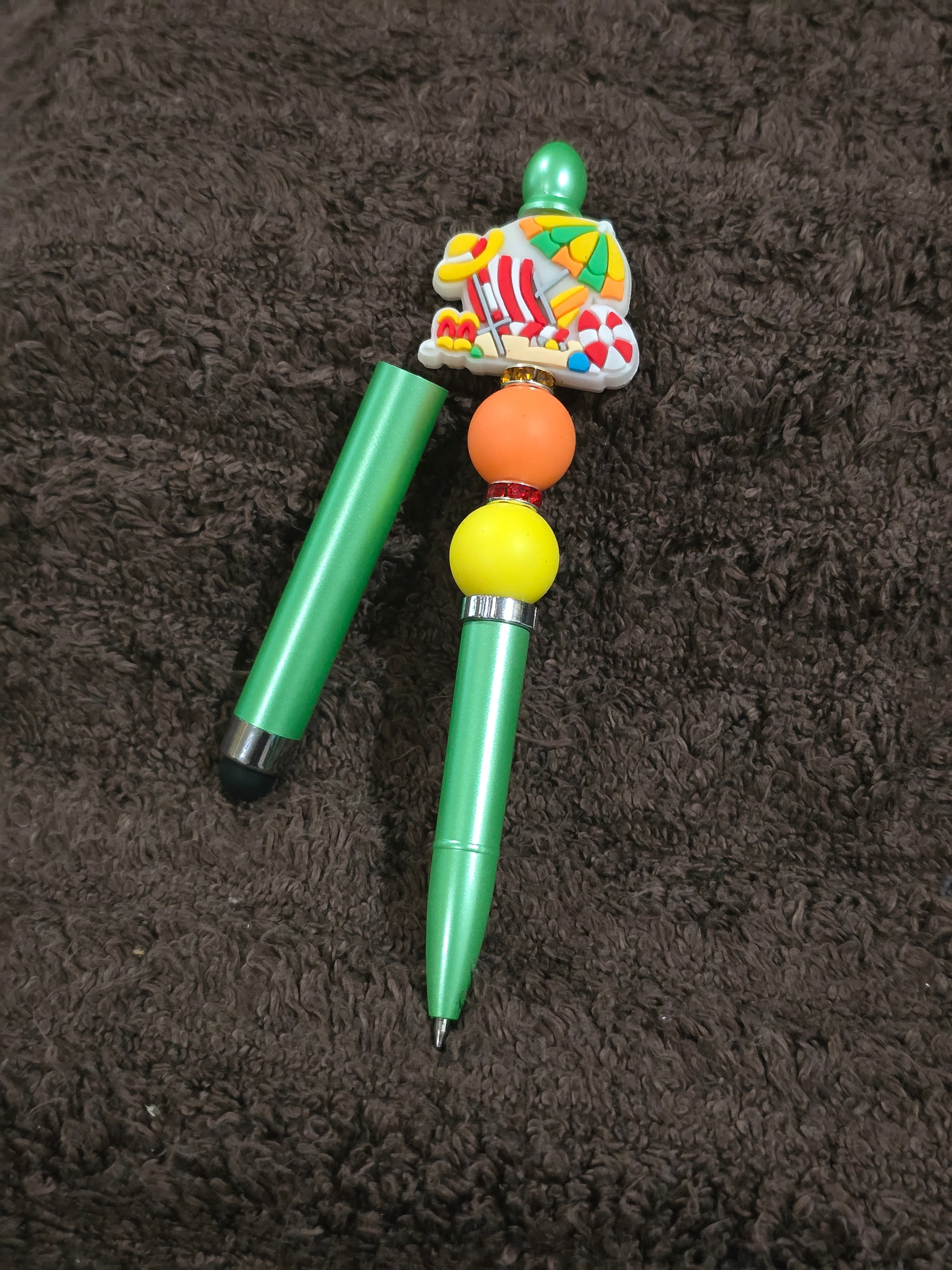 #23 Beaded "Mint Green, Orange & Yellow Beach" Stylus/Ink Pen