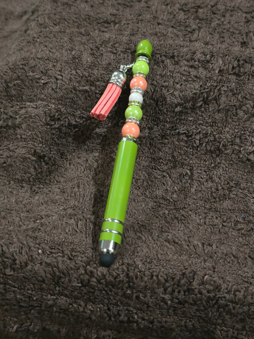 #24 Beaded "Lime Green & Coral" Stylus/Ink Pen