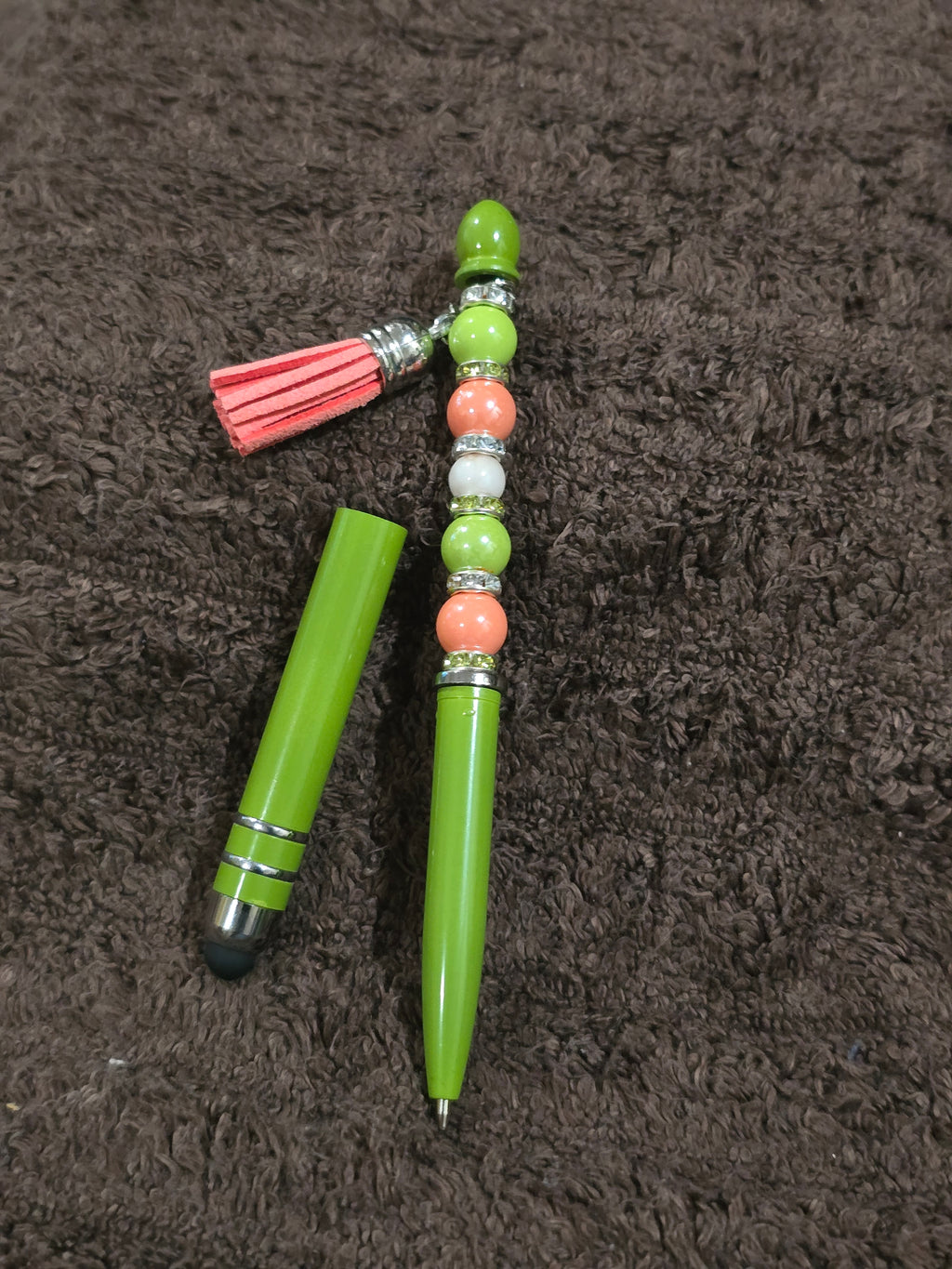 #24 Beaded "Lime Green & Coral" Stylus/Ink Pen