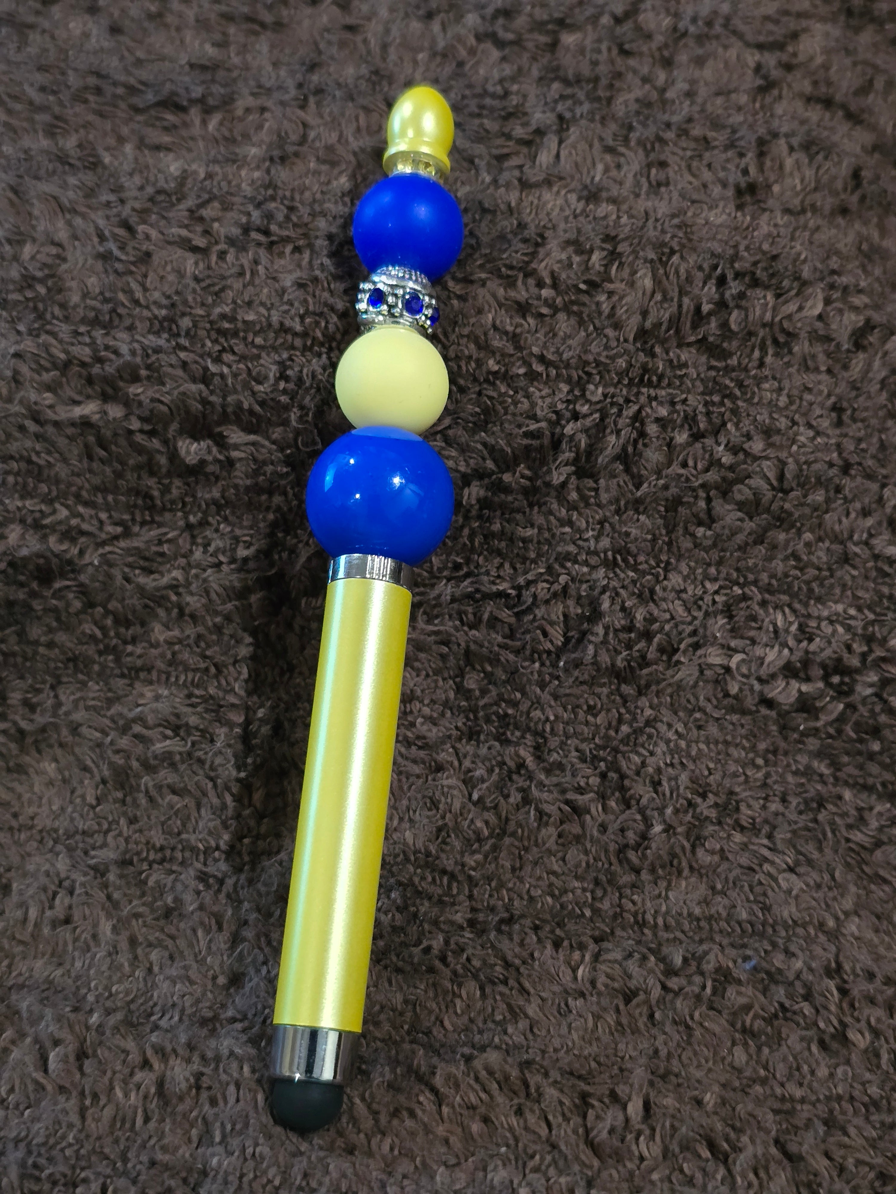 #28 Beaded "Yellow & Blue" Stylus/Ink Pen