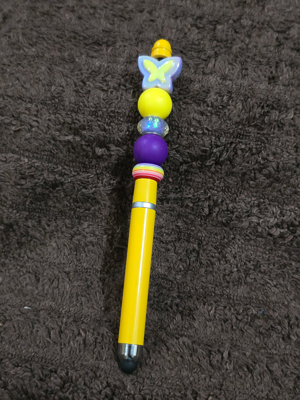 #31 Beaded "Yellow & Purple Butterfly" Kind" Stylus/Ink Pen