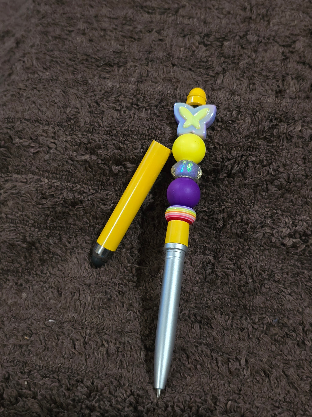 #31 Beaded "Yellow & Purple Butterfly" Kind" Stylus/Ink Pen