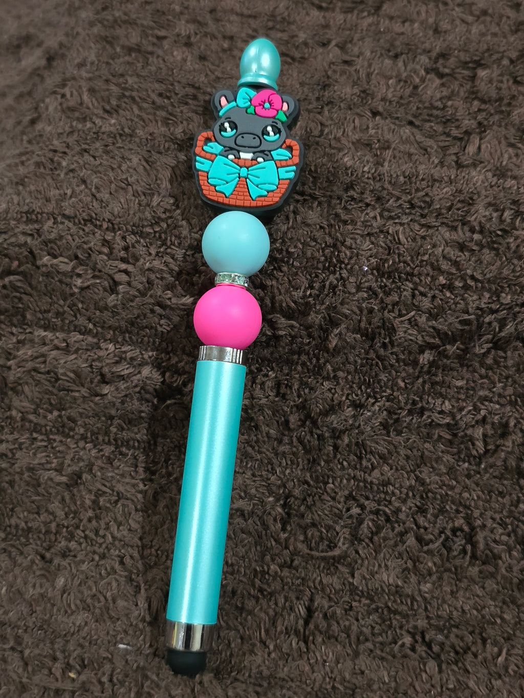 #34 Beaded "Cute Hippo in a Basket" Stylus/Ink Pen