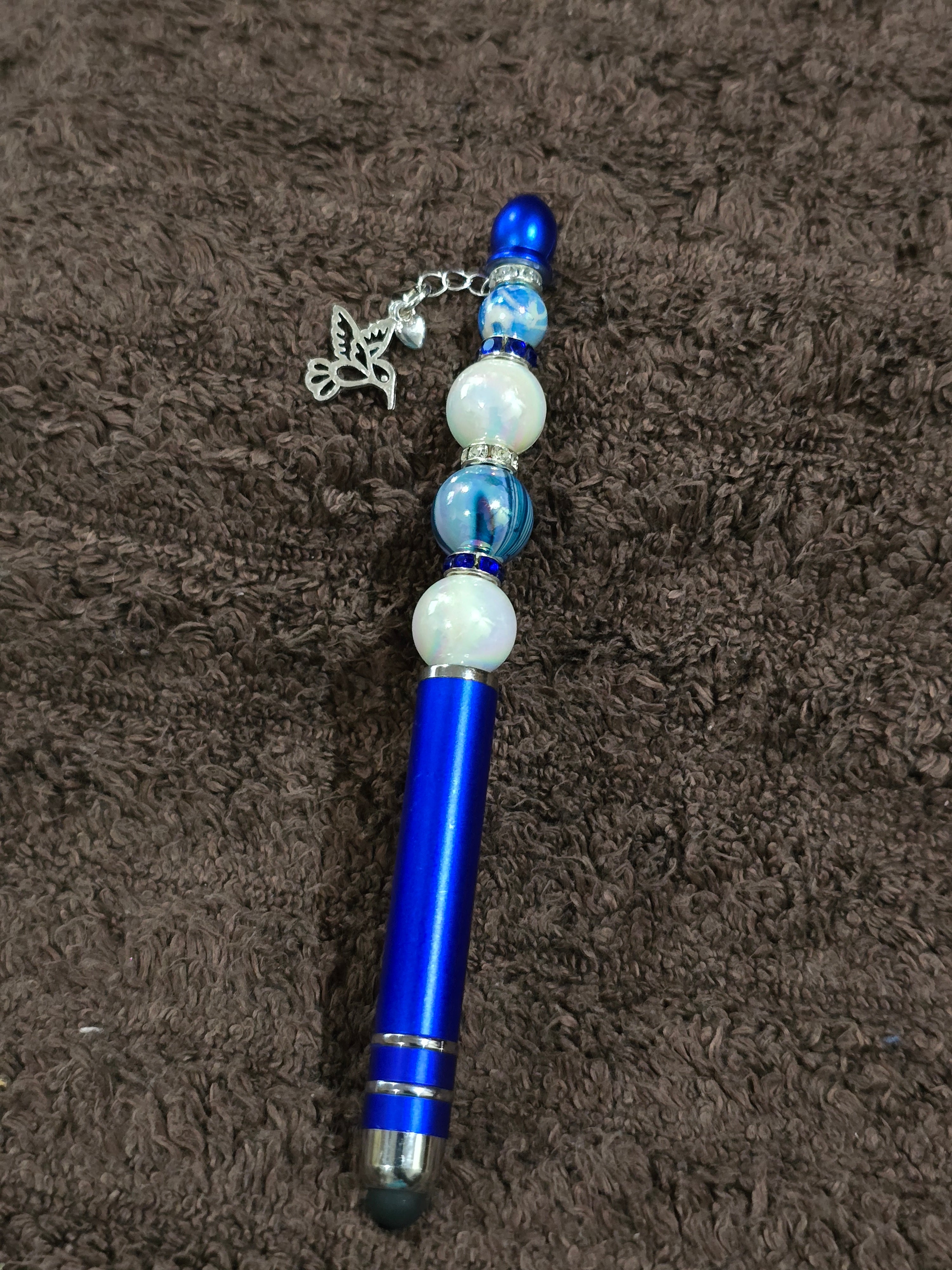 #37 Beaded "Blue and silver Eagle" Stylus/Ink Pen