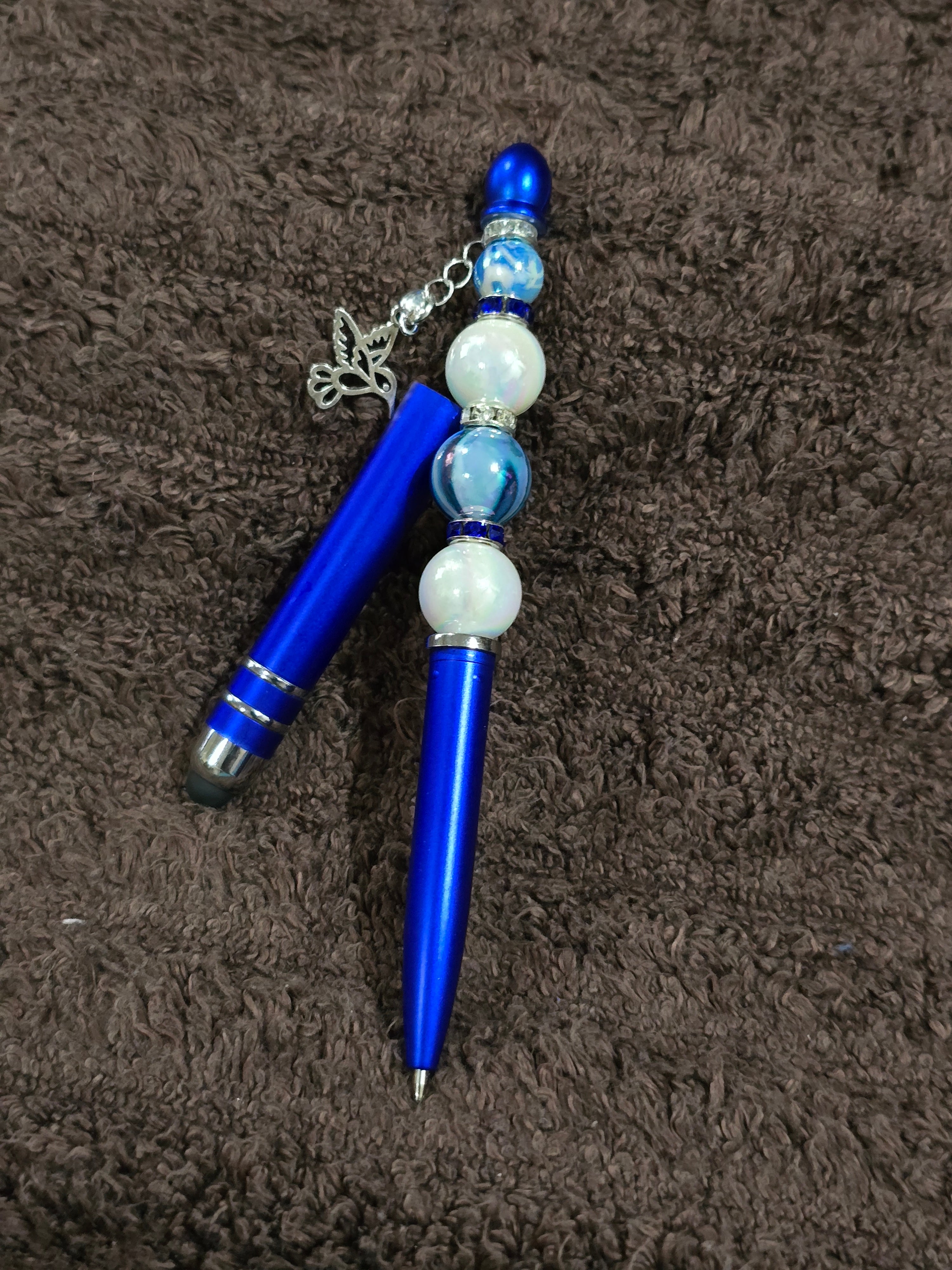 #37 Beaded "Blue and silver Eagle" Stylus/Ink Pen