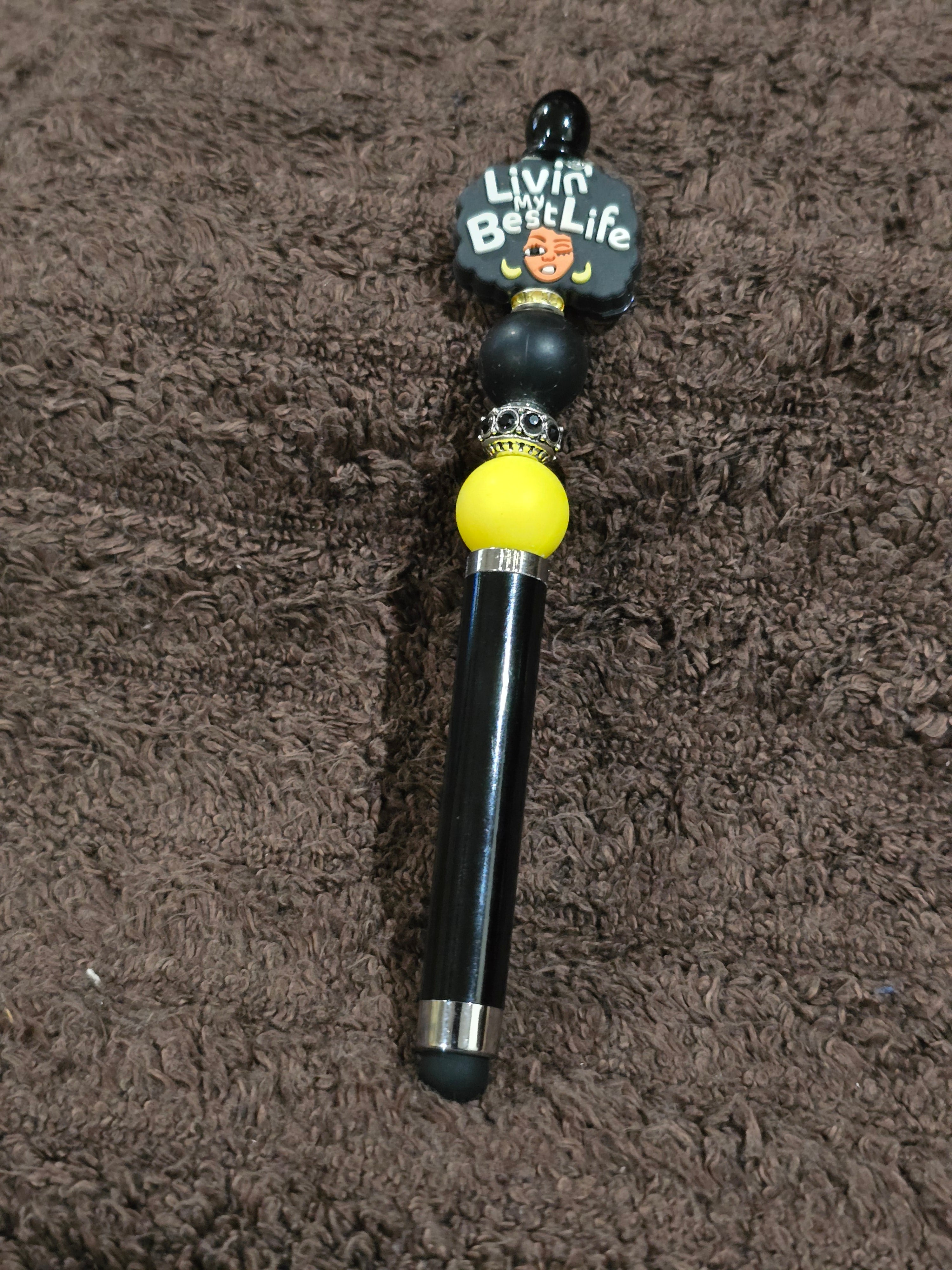 #39 Beaded "Livin' My Best Life" Stylus/Ink Pen