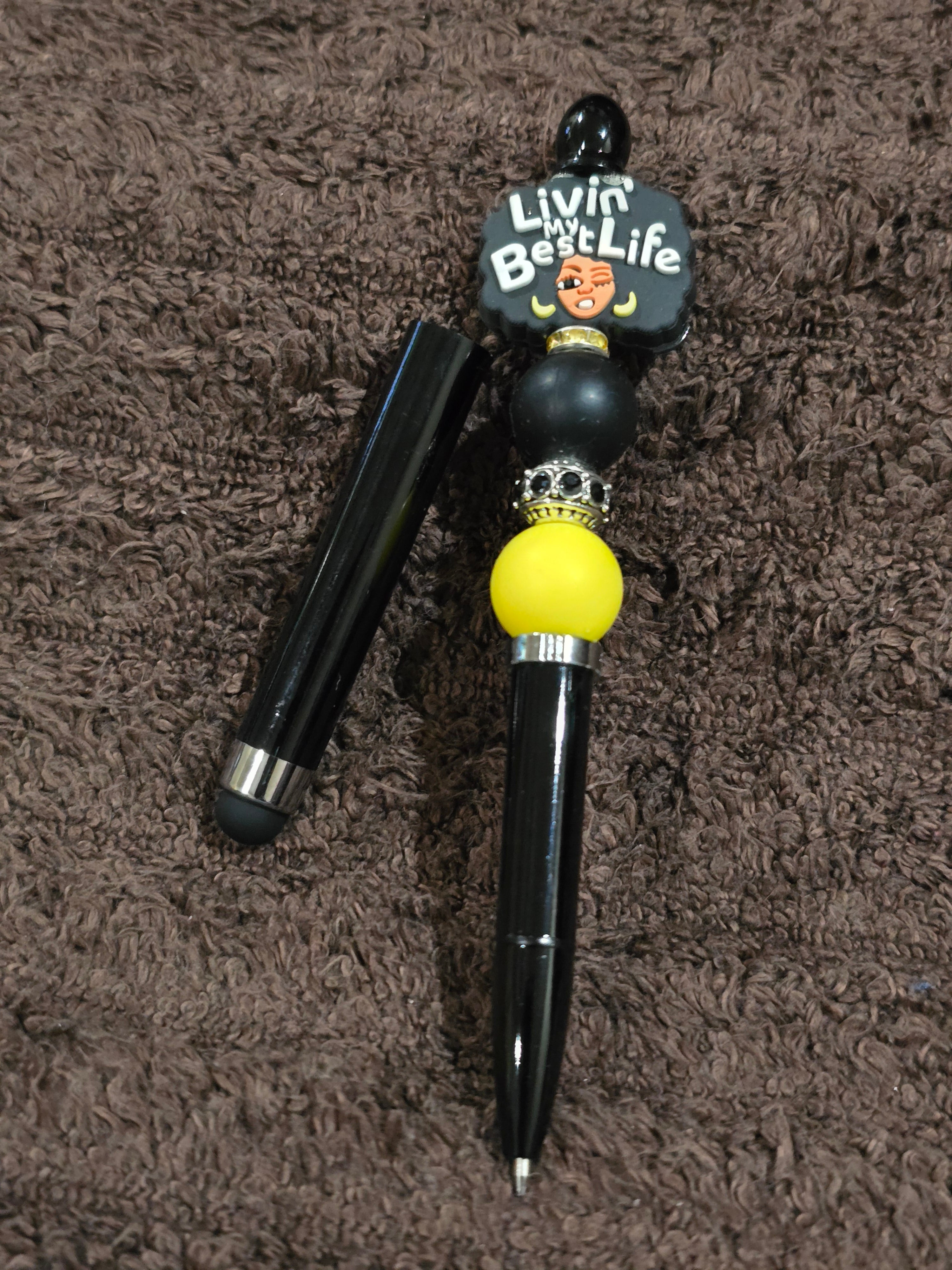 #39 Beaded "Livin' My Best Life" Stylus/Ink Pen