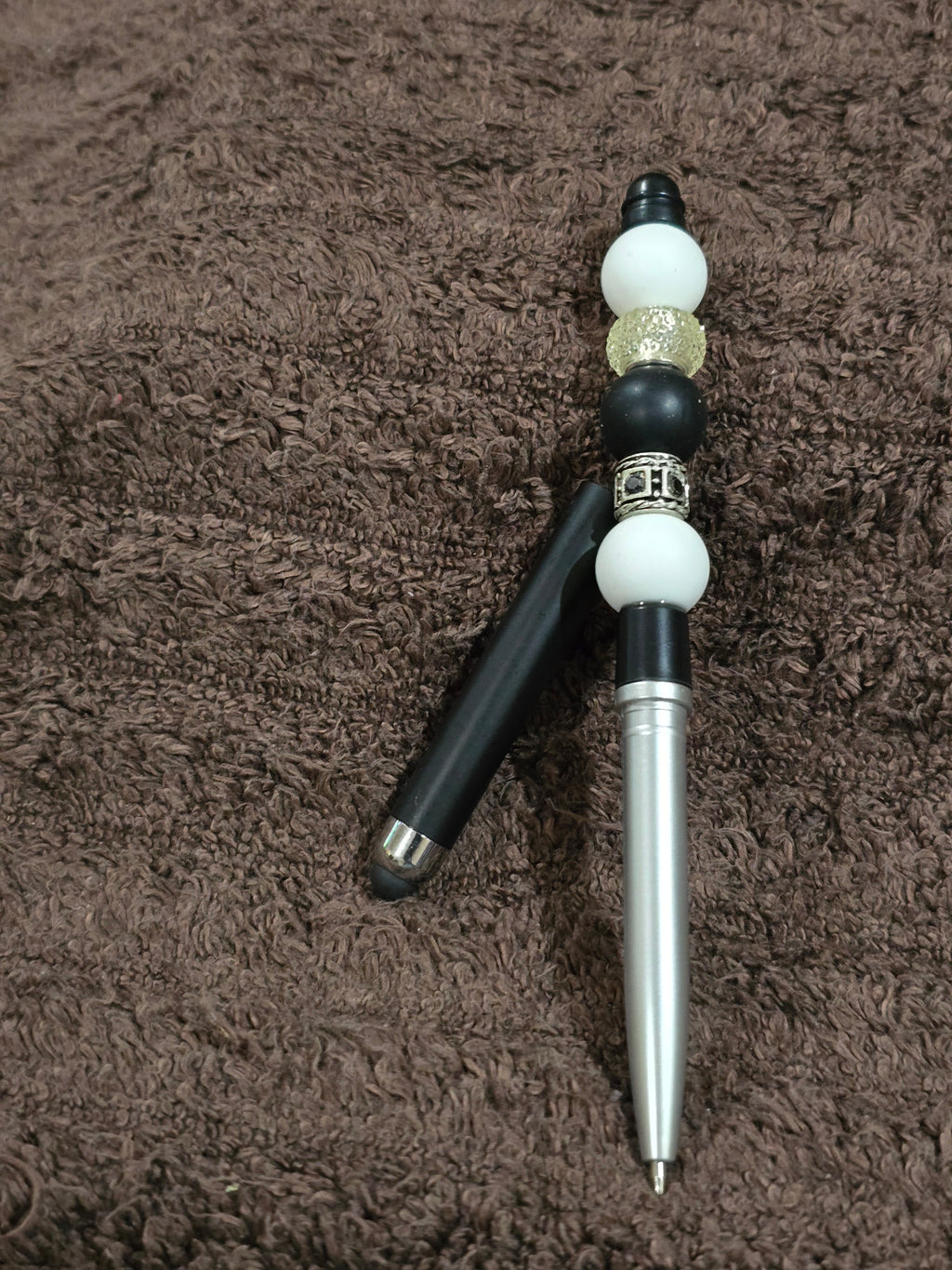 #42 Beaded "Black & White" Stylus/Ink Pen