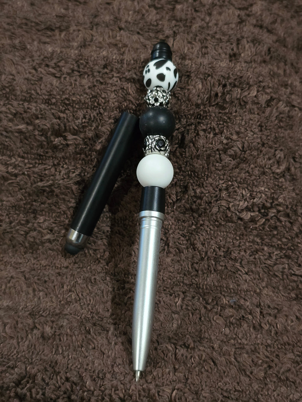 #43 Beaded "Black, White & Silver" Stylus/Ink Pen