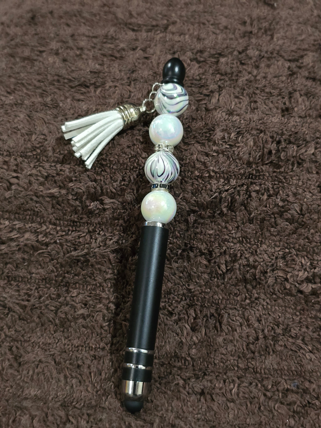 #44 Beaded "Black & White Tasseled" Stylus/Ink Pen