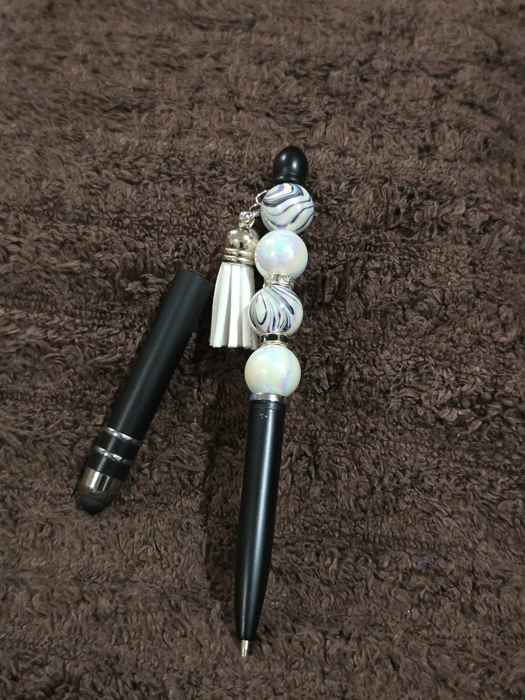 #44 Beaded "Black & White Tasseled" Stylus/Ink Pen