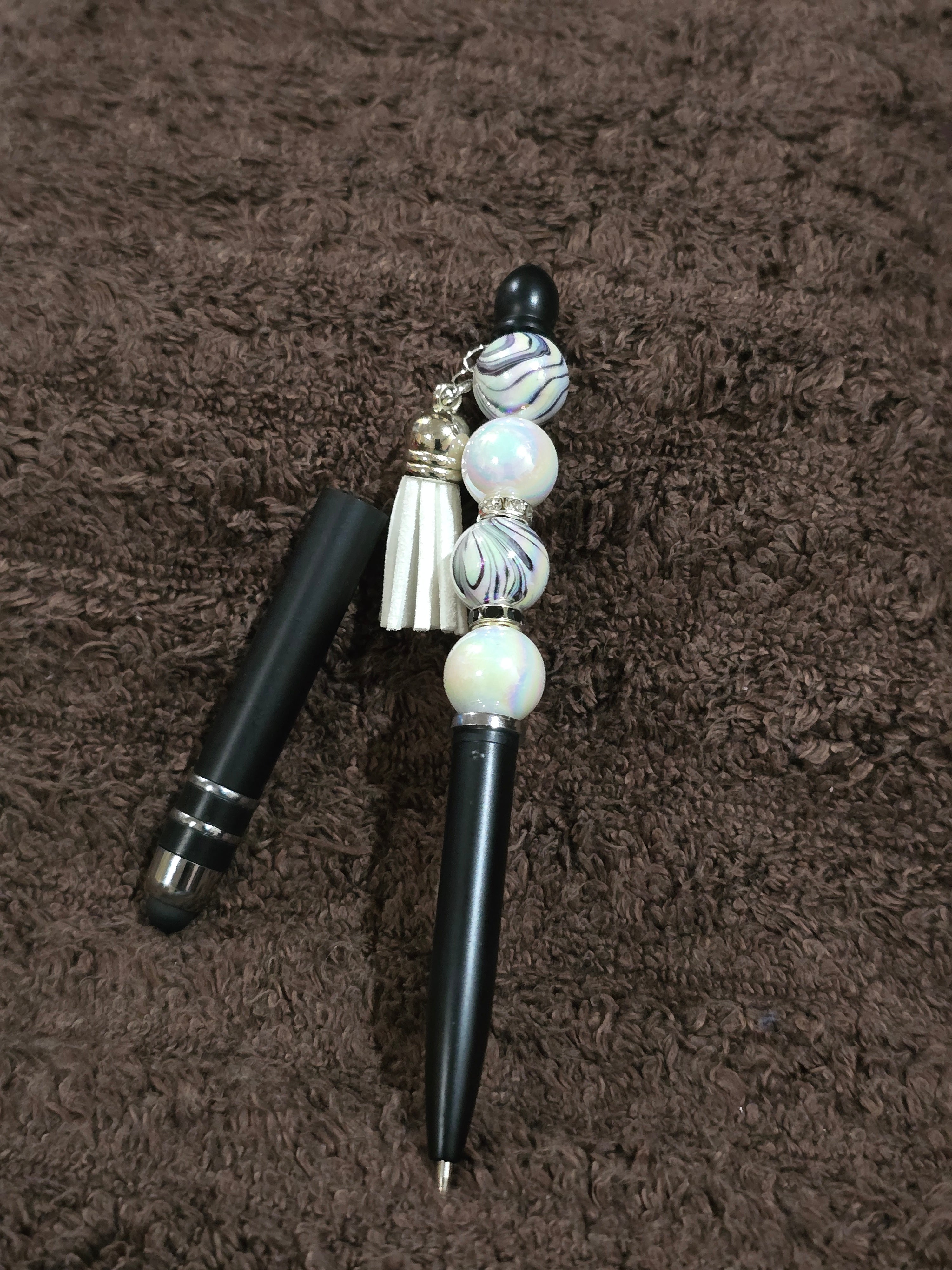 #44 Beaded "Black & White Tasseled" Stylus/Ink Pen