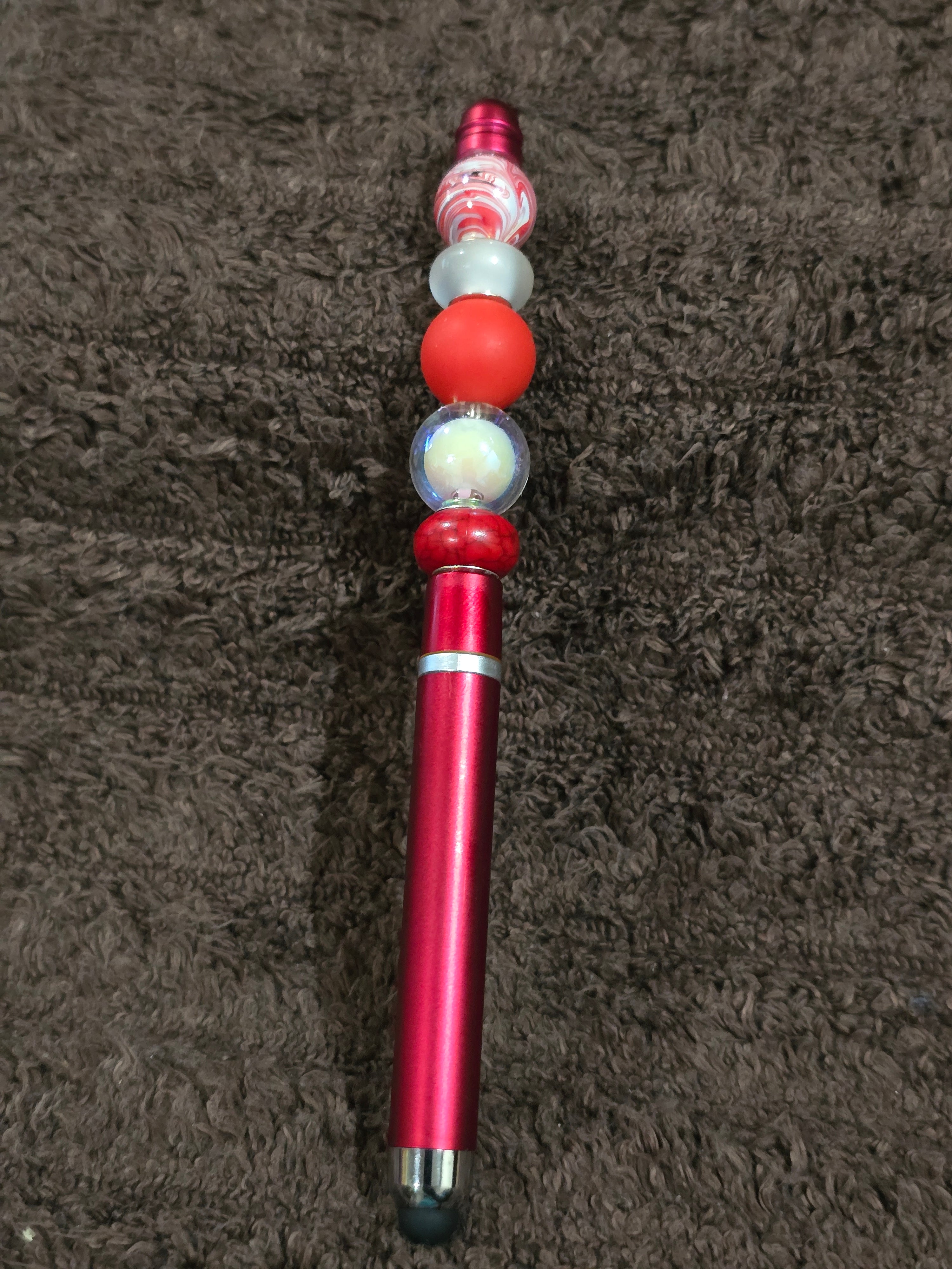 #45 Beaded "Red & White" Stylus/Ink Pen