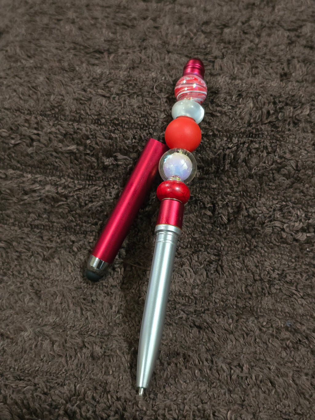 #45 Beaded "Red & White" Stylus/Ink Pen