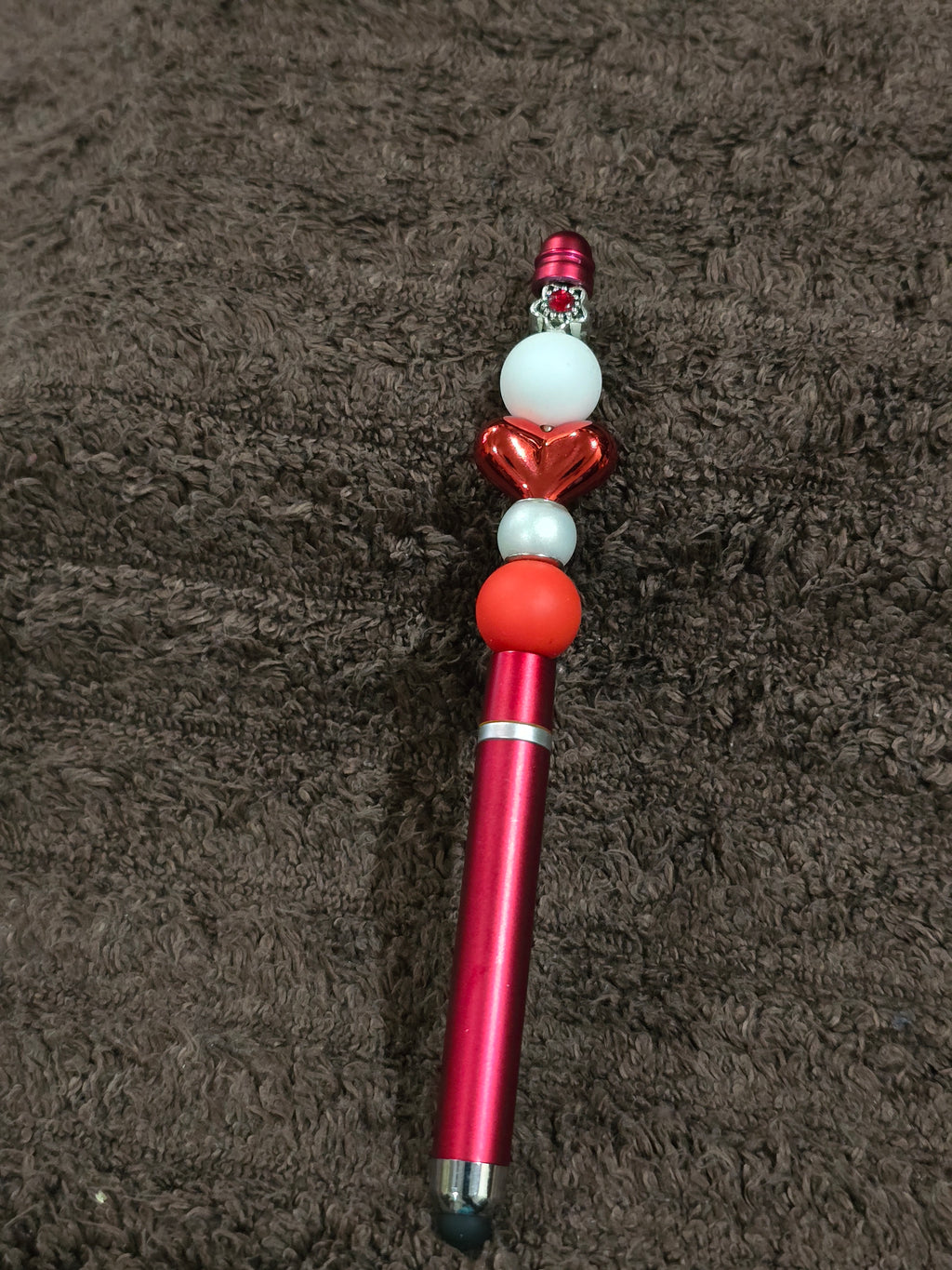 #46 Beaded "Red Heart" Stylus/Ink Pen