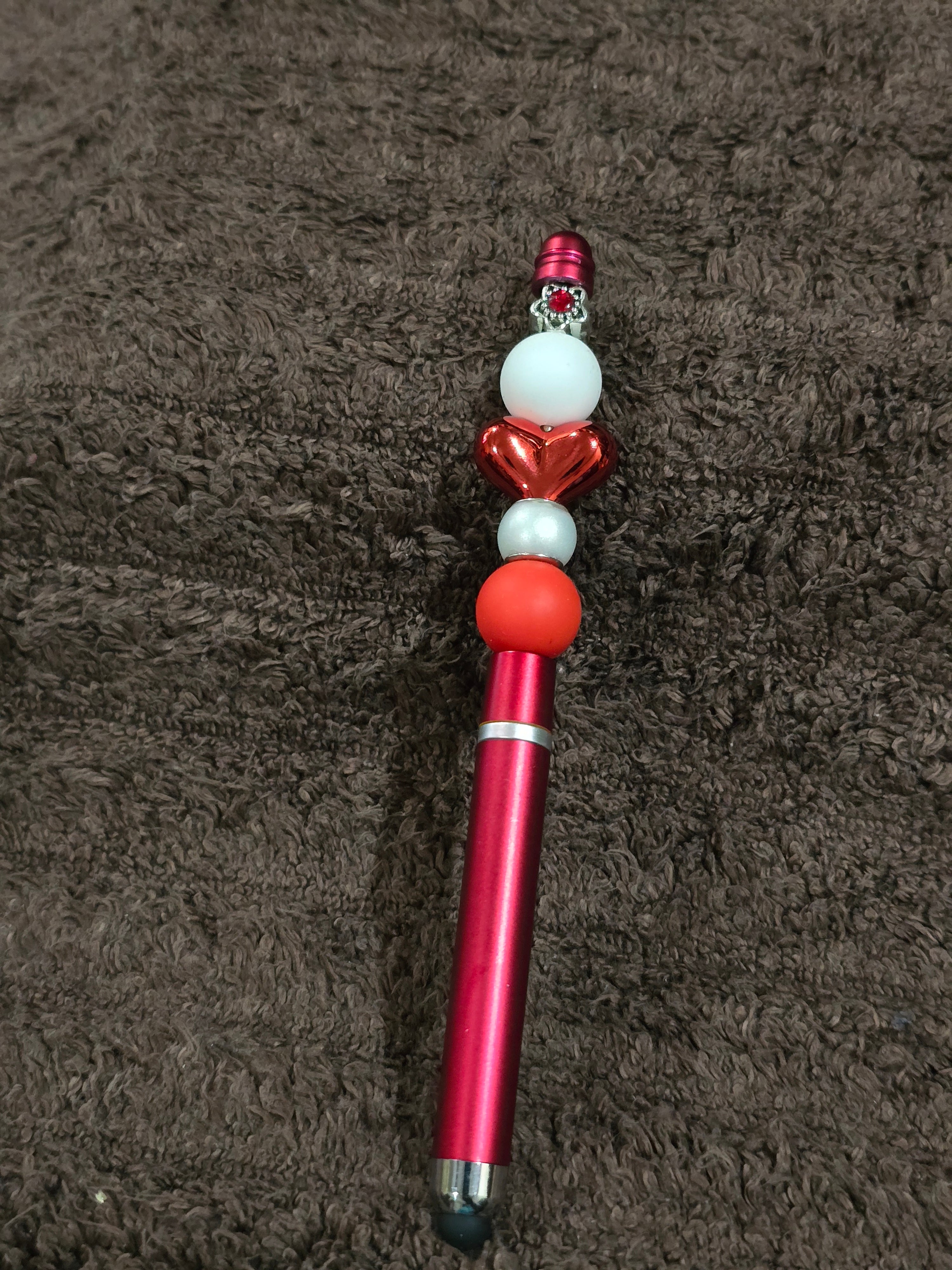 #46 Beaded "Red Heart" Stylus/Ink Pen