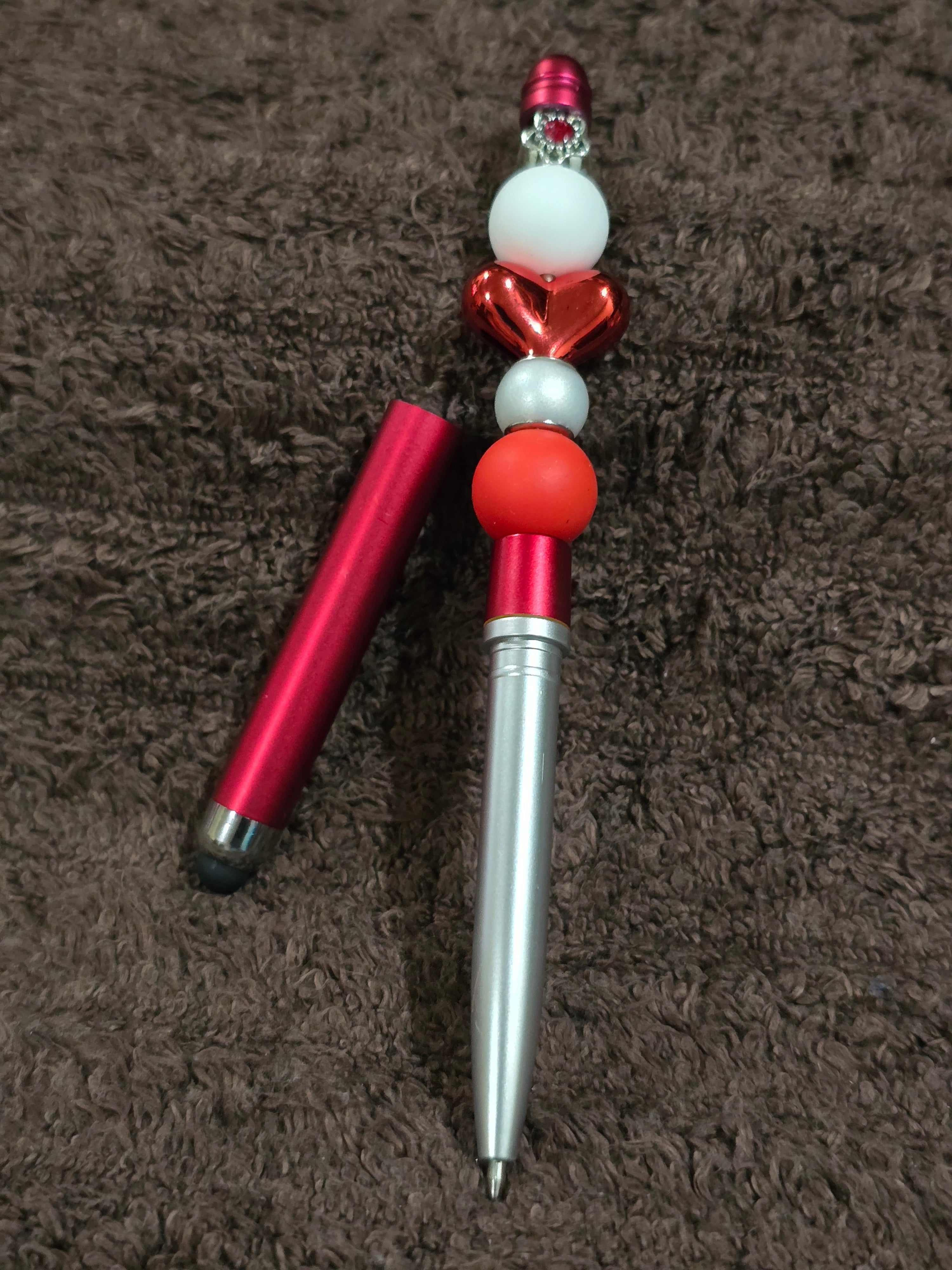 #46 Beaded "Red Heart" Stylus/Ink Pen