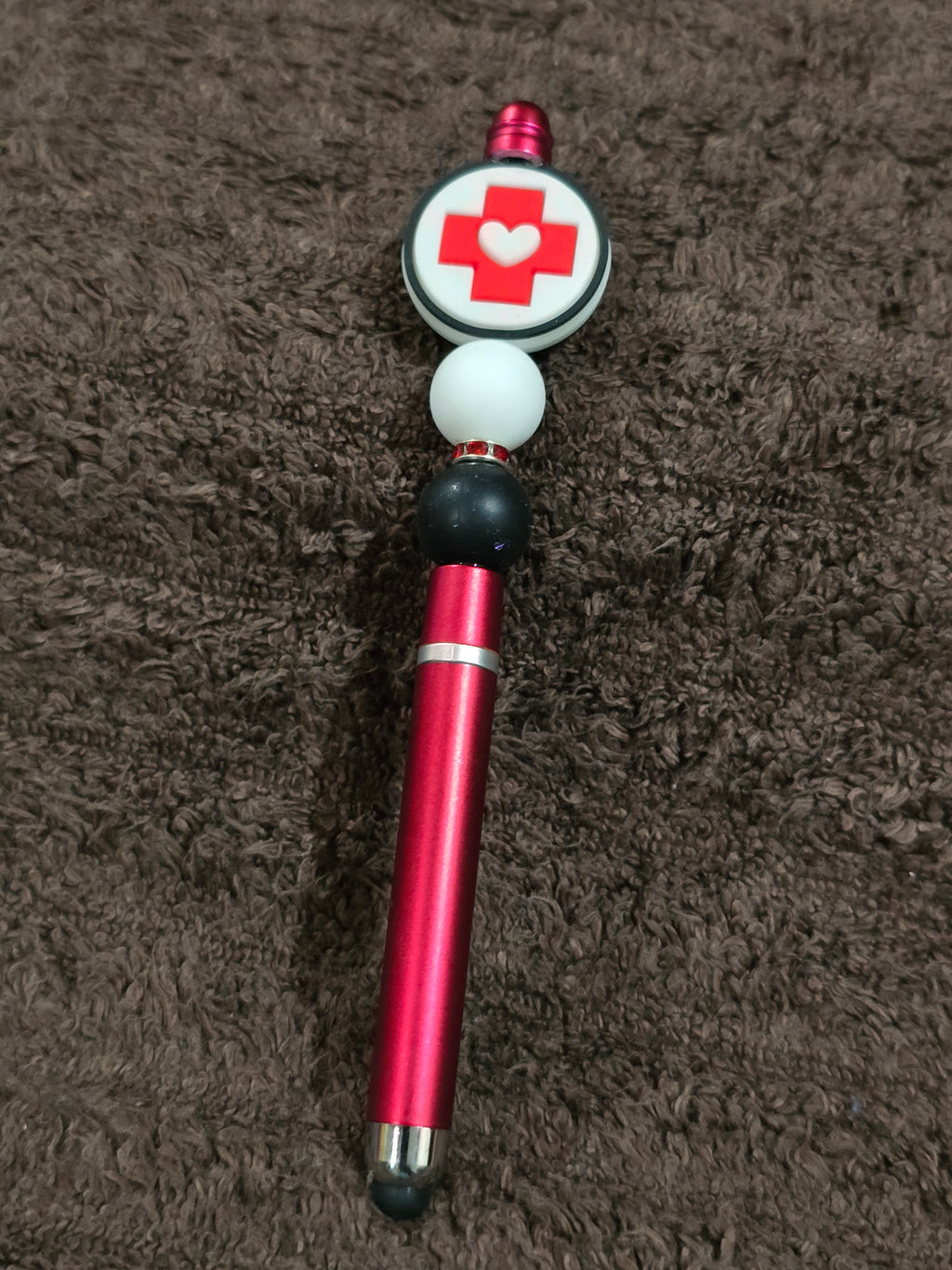 #48 Beaded "Red Medical Cross" Stylus/Ink Pen
