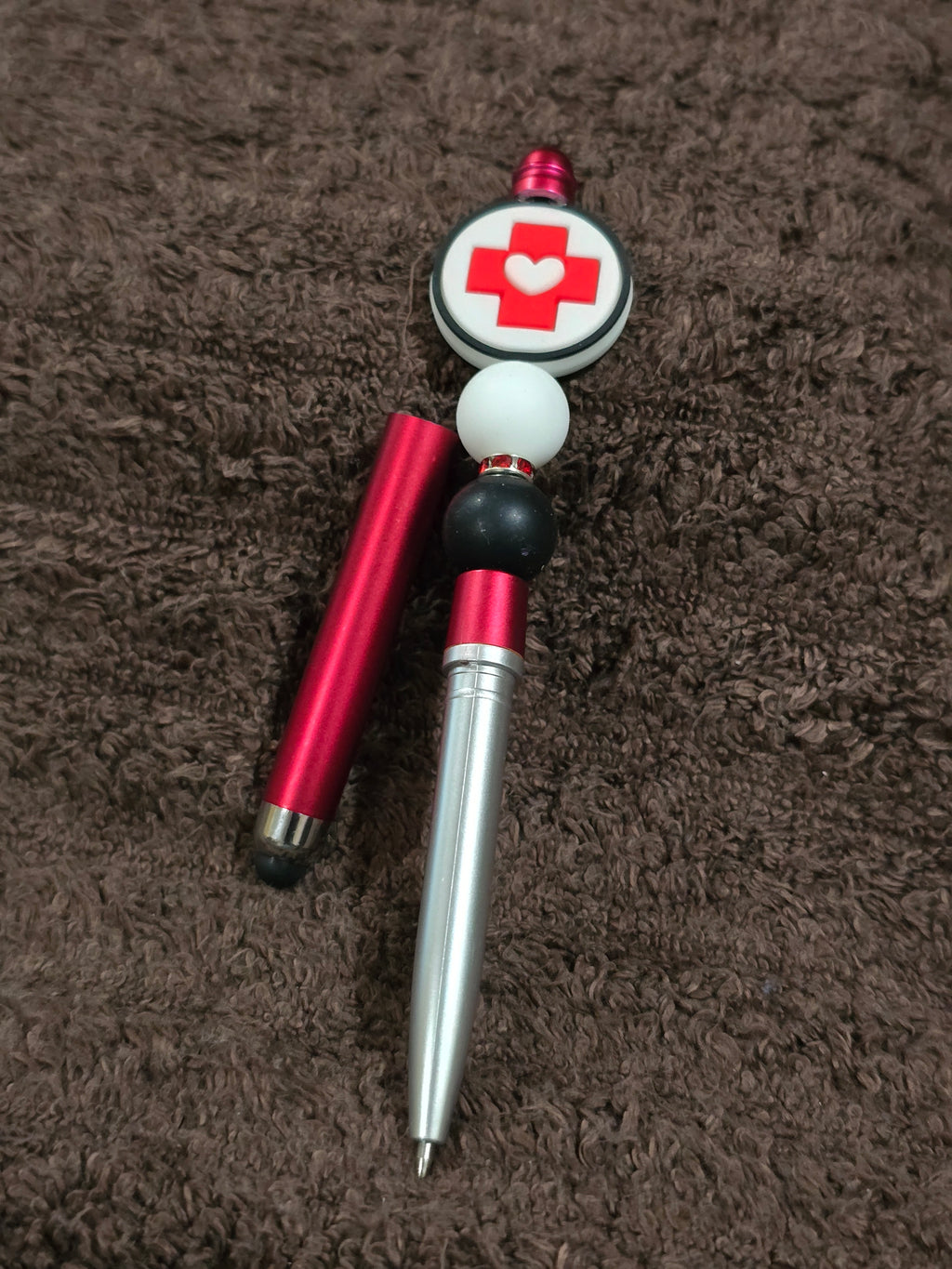 #48 Beaded "Red Medical Cross" Stylus/Ink Pen
