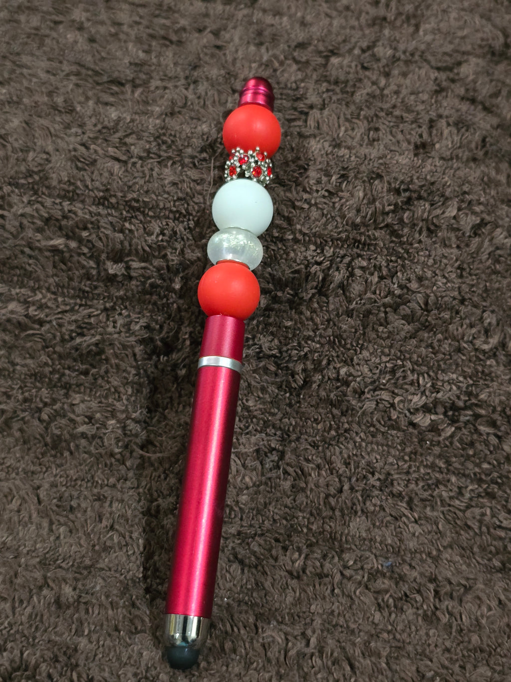 #49 Beaded "Red, White & Silver" Stylus/Ink Pen