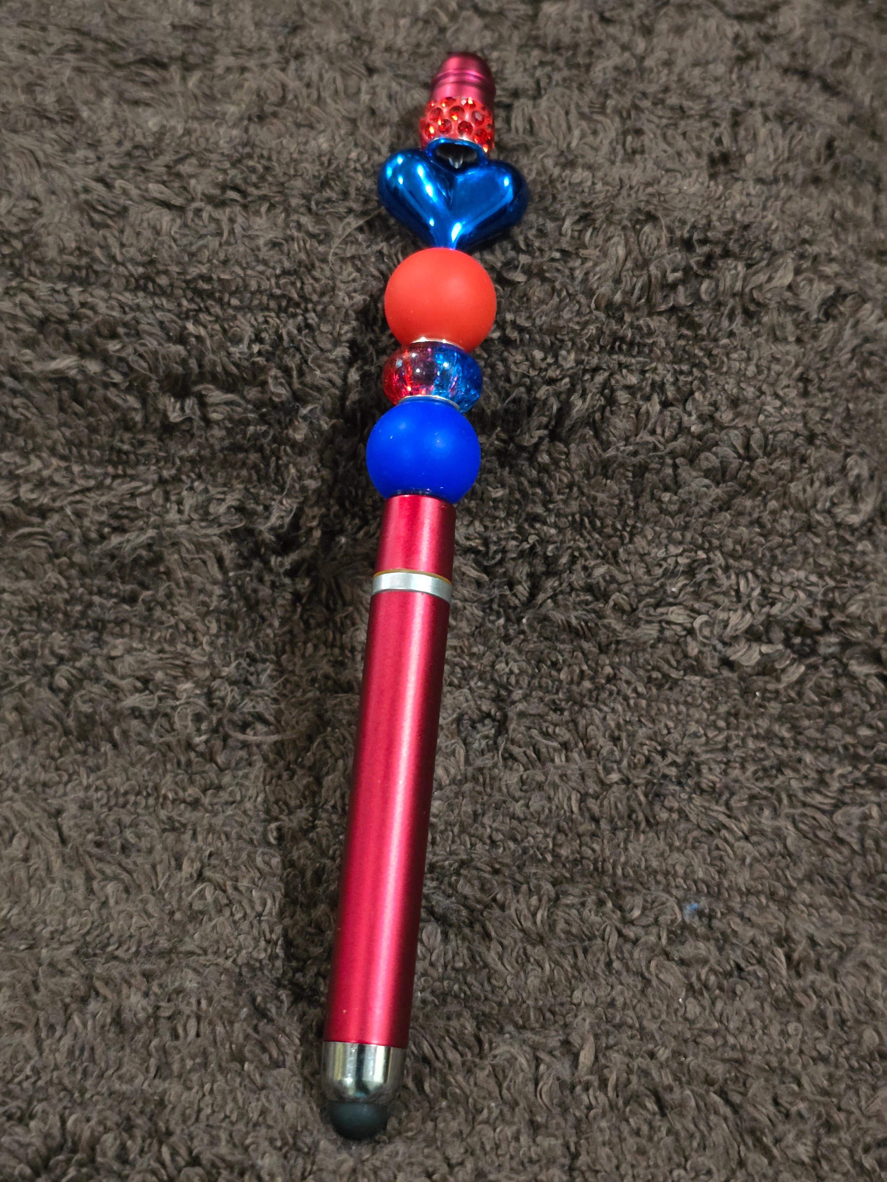 #51 Beaded "Blue Heart" Stylus/Ink Pen