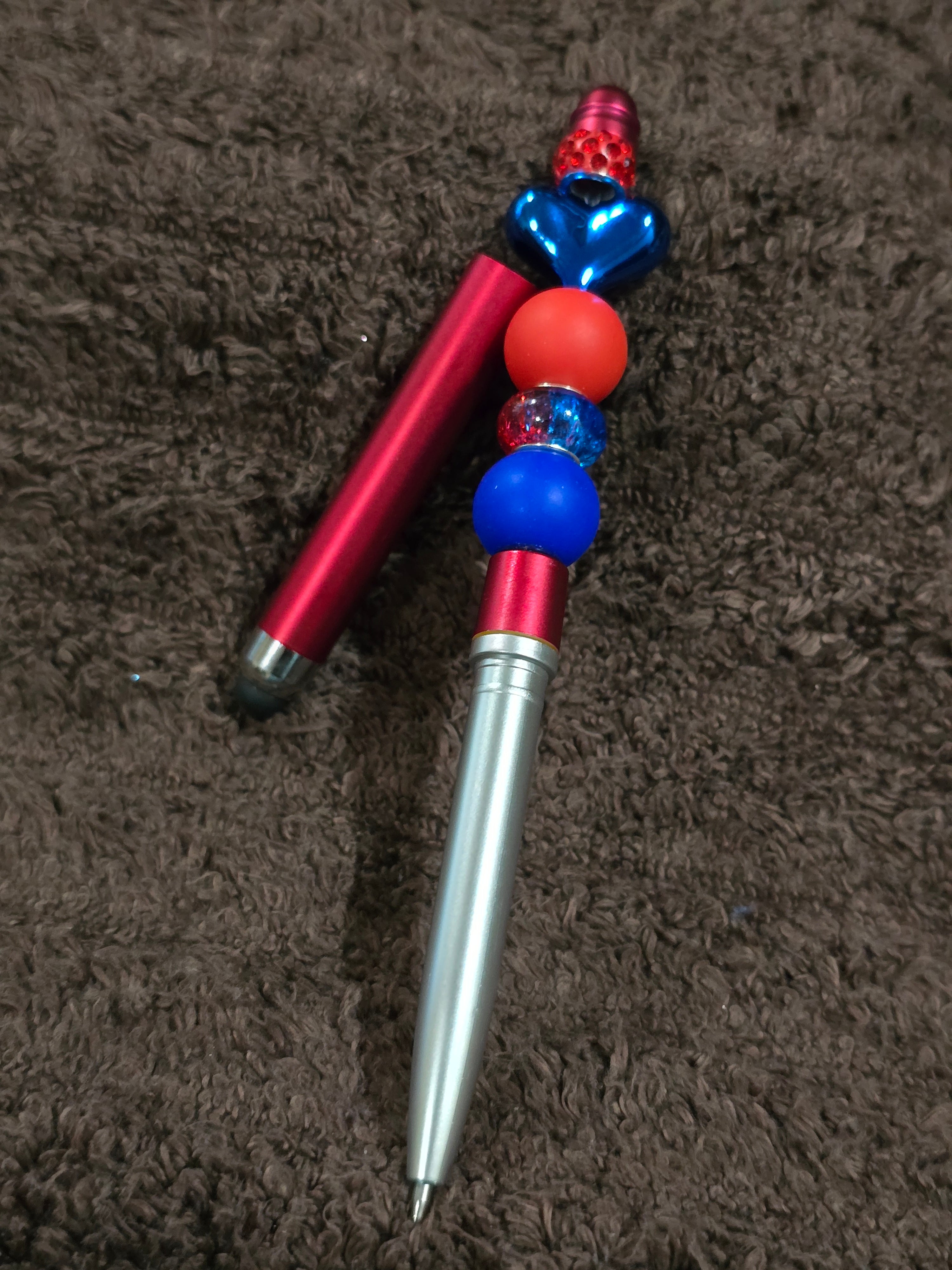 #51 Beaded "Blue Heart" Stylus/Ink Pen