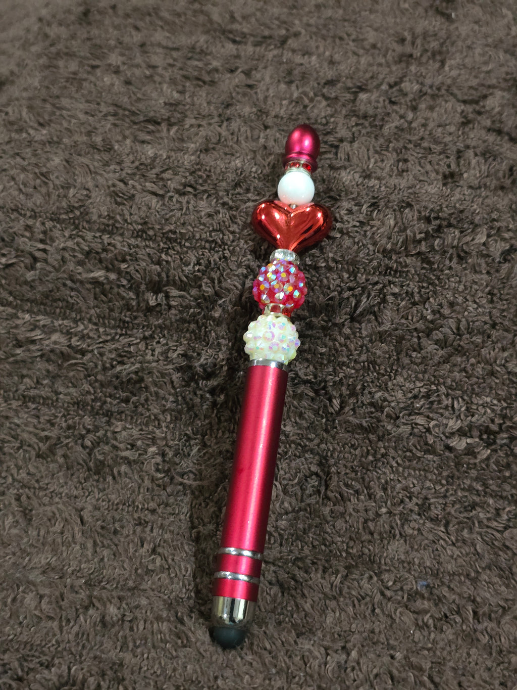 #52 Beaded "Red & White Beads w/Red Heart" Stylus/Ink Pen