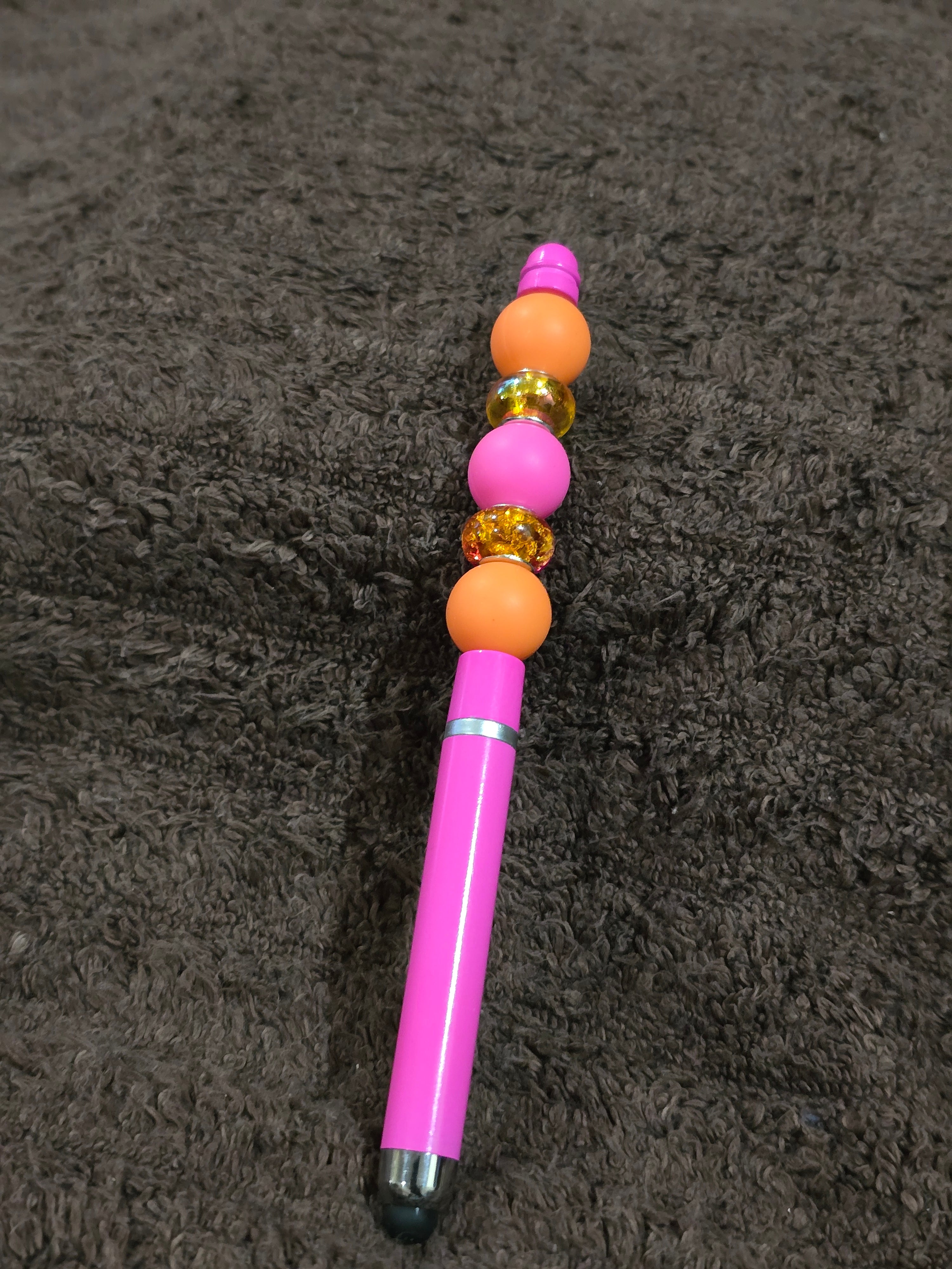 #60 Beaded " Hot Pink & Orange Glam" Stylus/Ink Pen