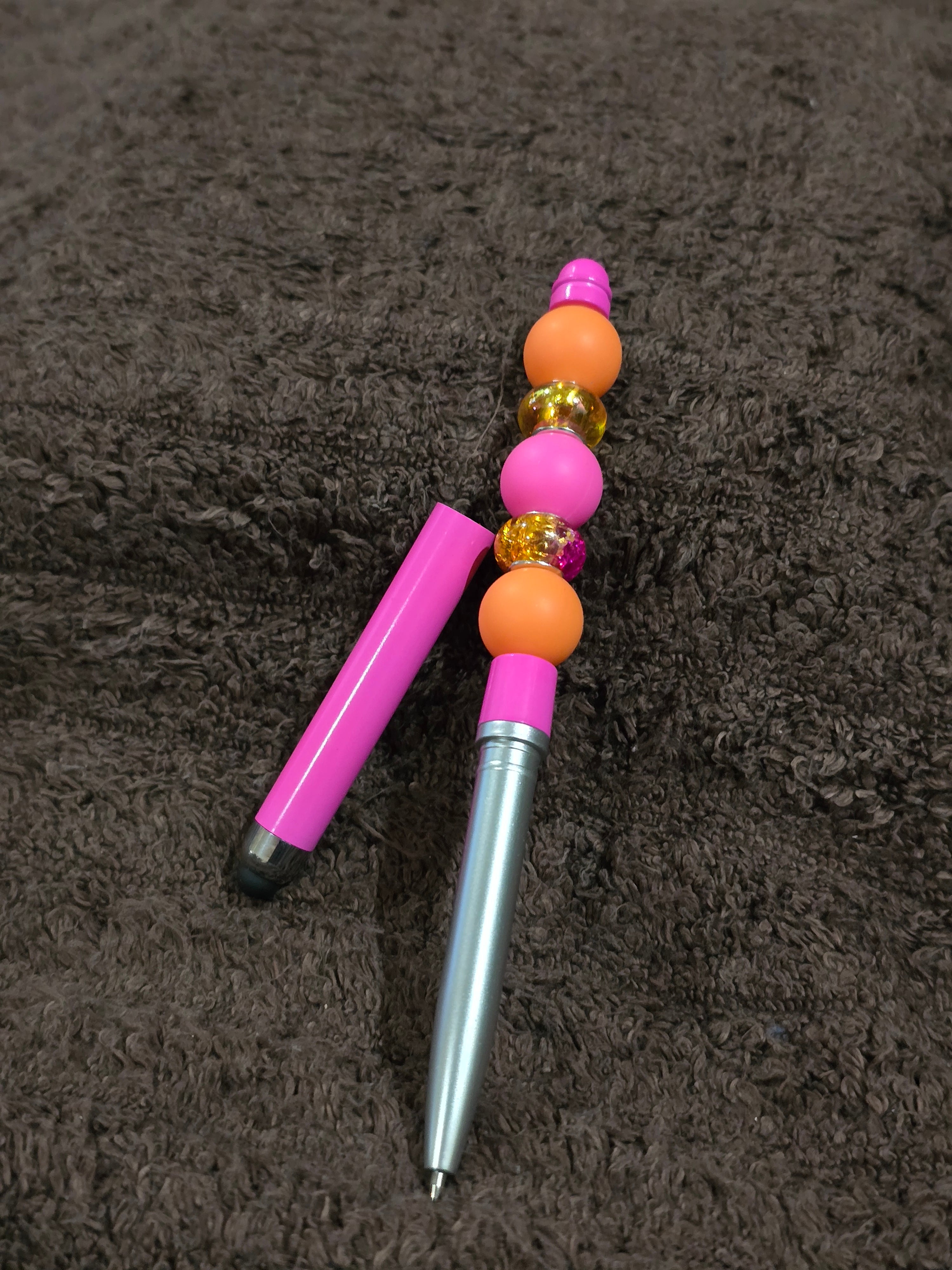 #60 Beaded " Hot Pink & Orange Glam" Stylus/Ink Pen