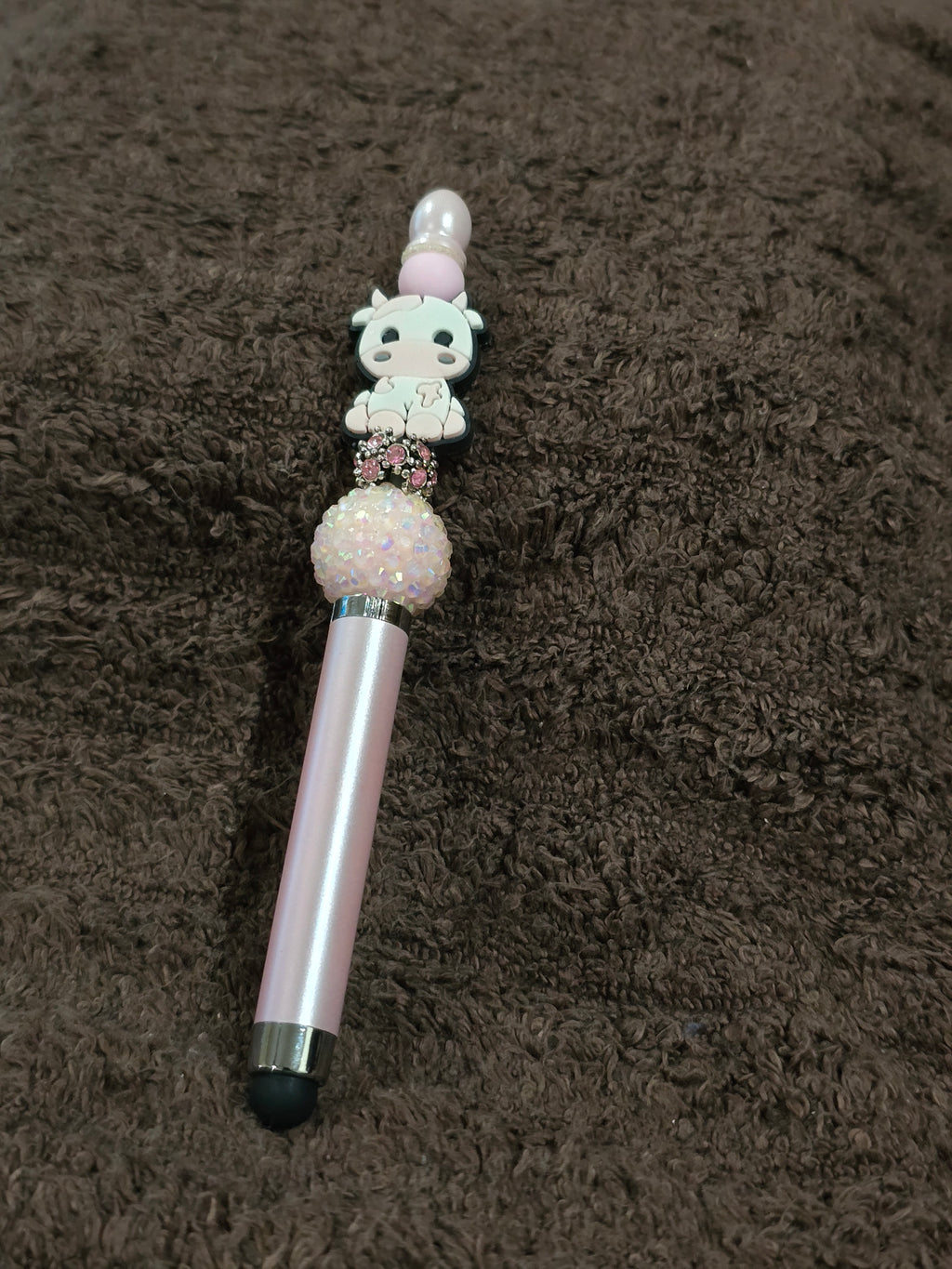#62 Beaded "Pink & White Cow" Stylus/Ink Pen