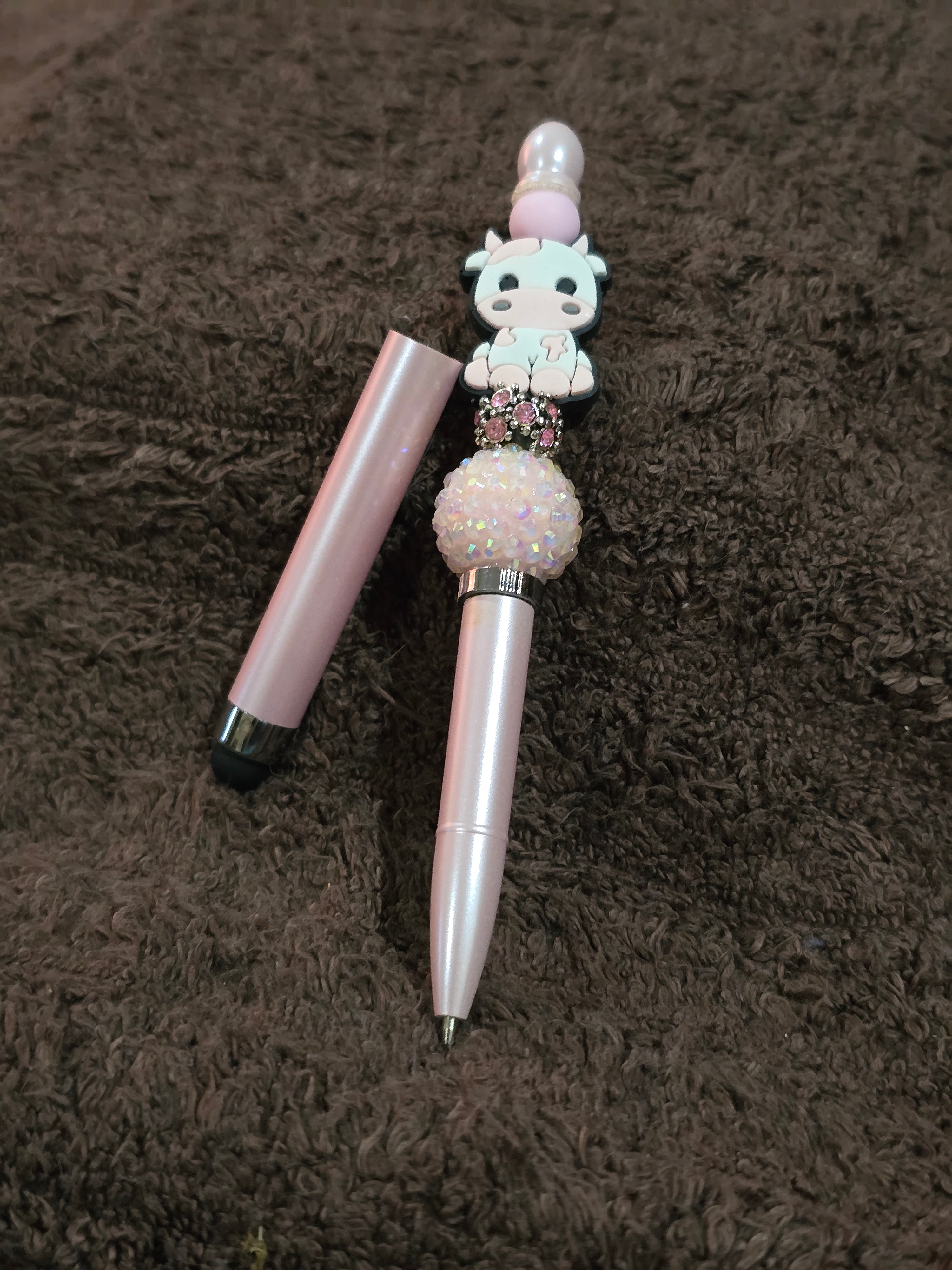 #62 Beaded "Pink & White Cow" Stylus/Ink Pen