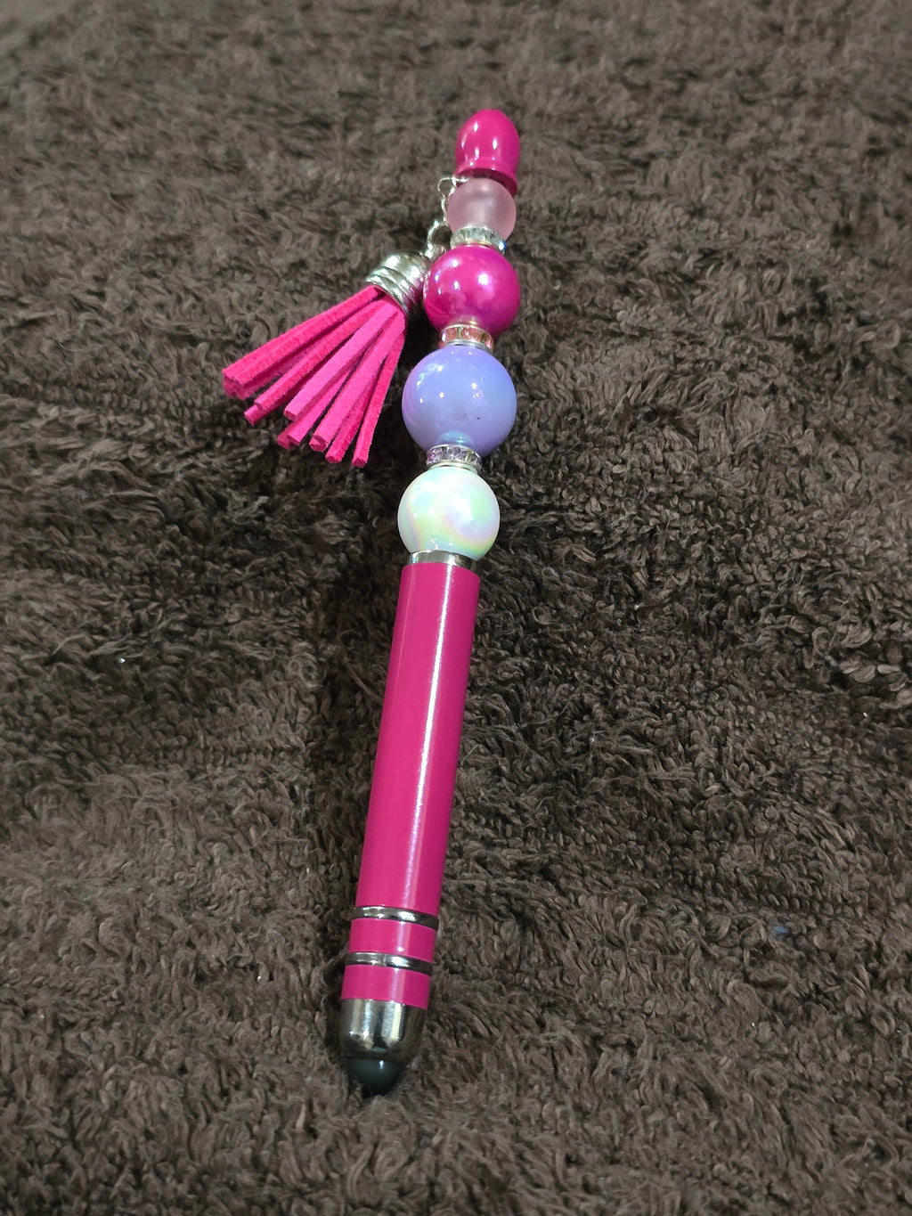 #63 Beaded "Hot Pink & Lilac w/Tassel" Stylus/Ink Pen