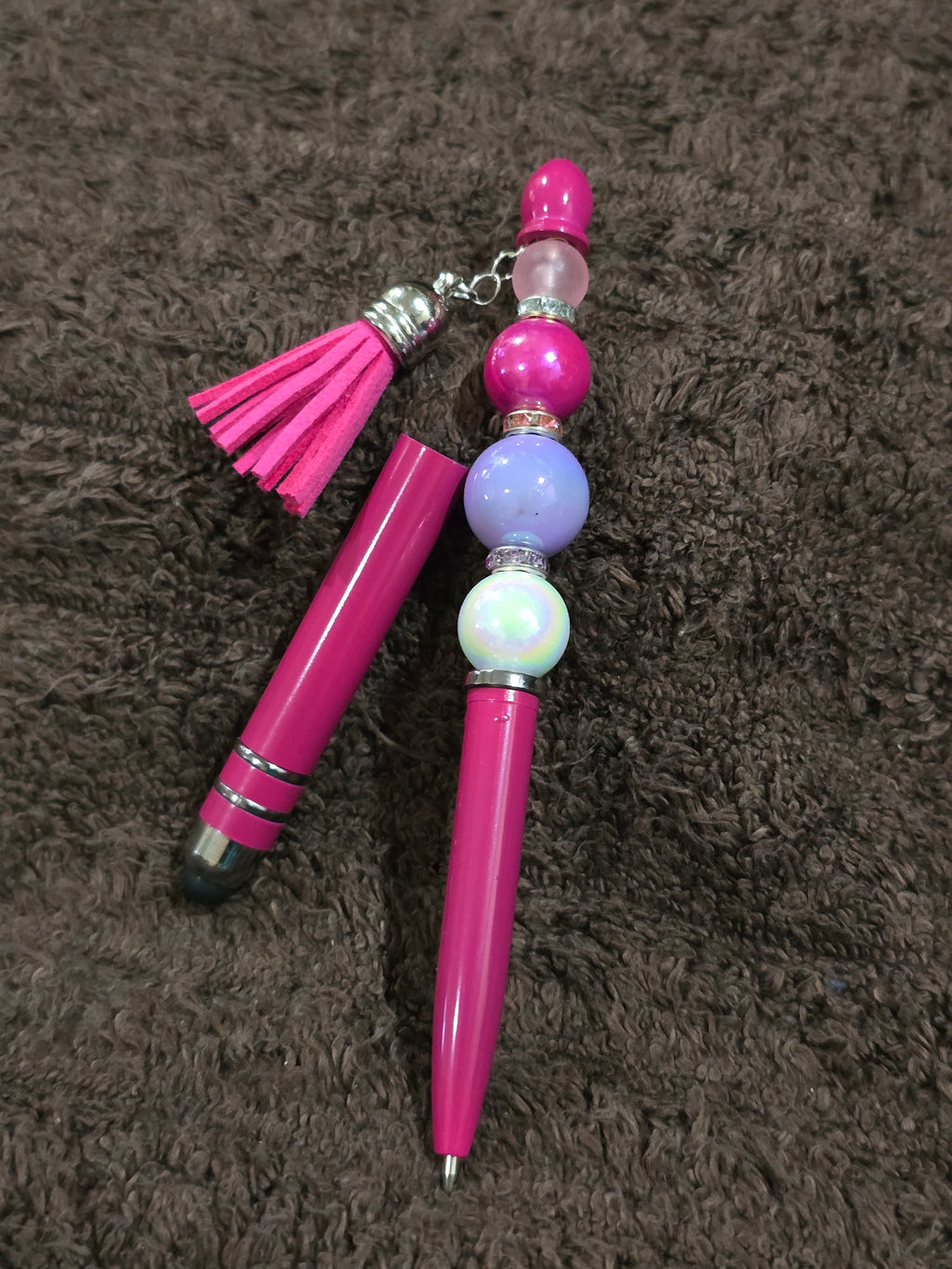 #63 Beaded "Hot Pink & Lilac w/Tassel" Stylus/Ink Pen