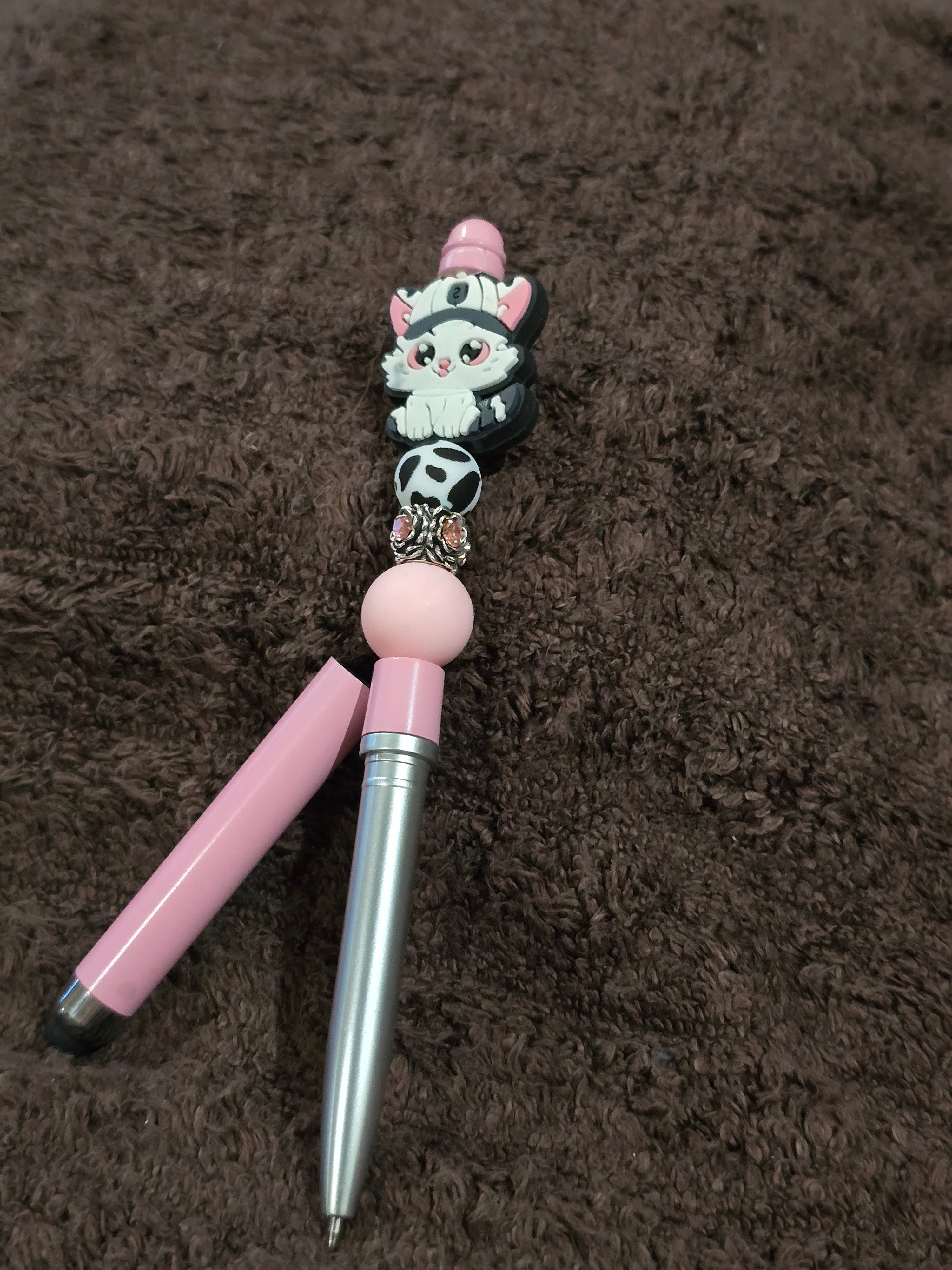 #65 Beaded "Pink, White & Black Nurse Cat" Stylus/Ink Pen