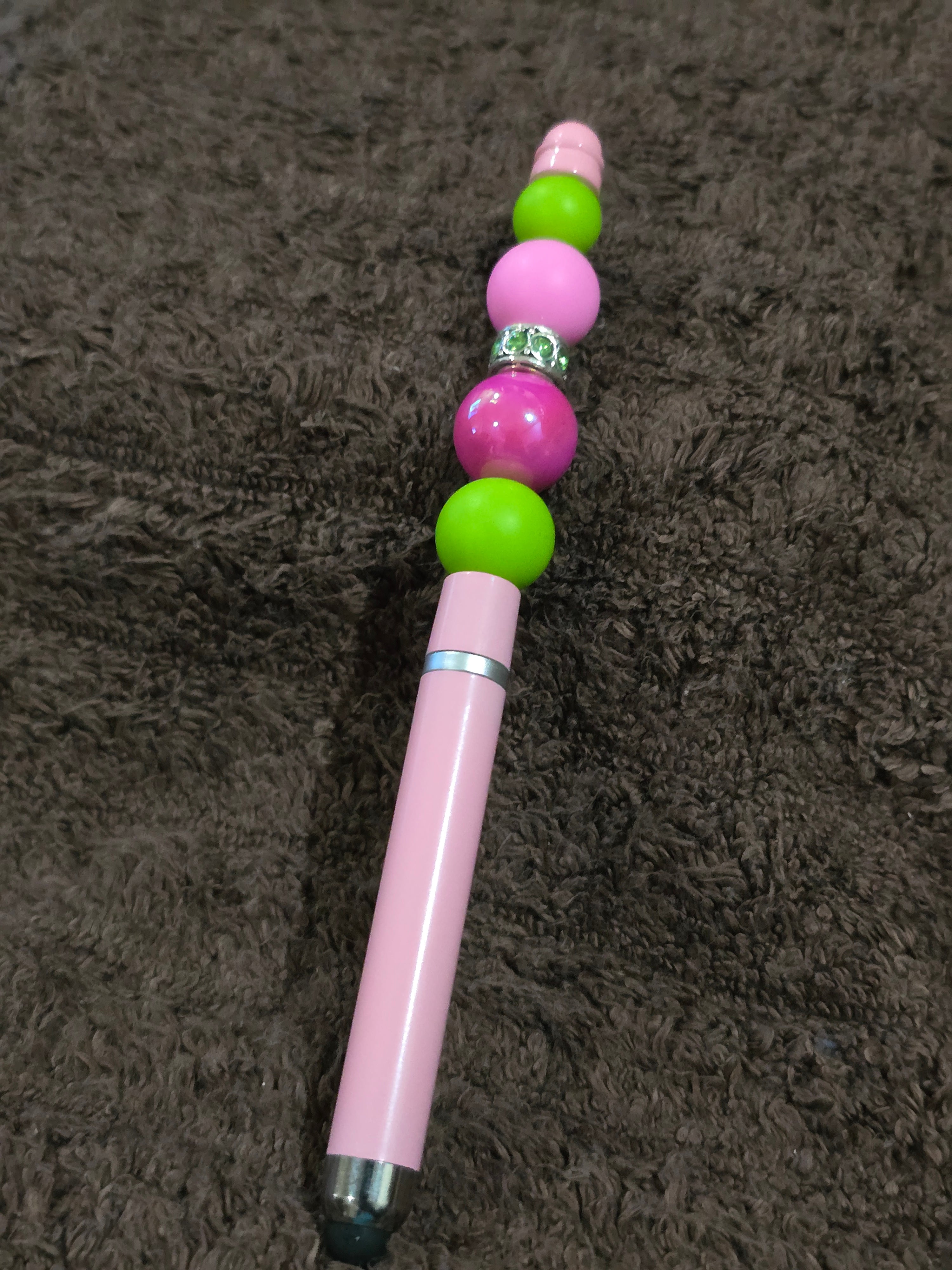 #67 Beaded "Light Pink, Lime Green & Hot Pink" Stylus/Ink Pen