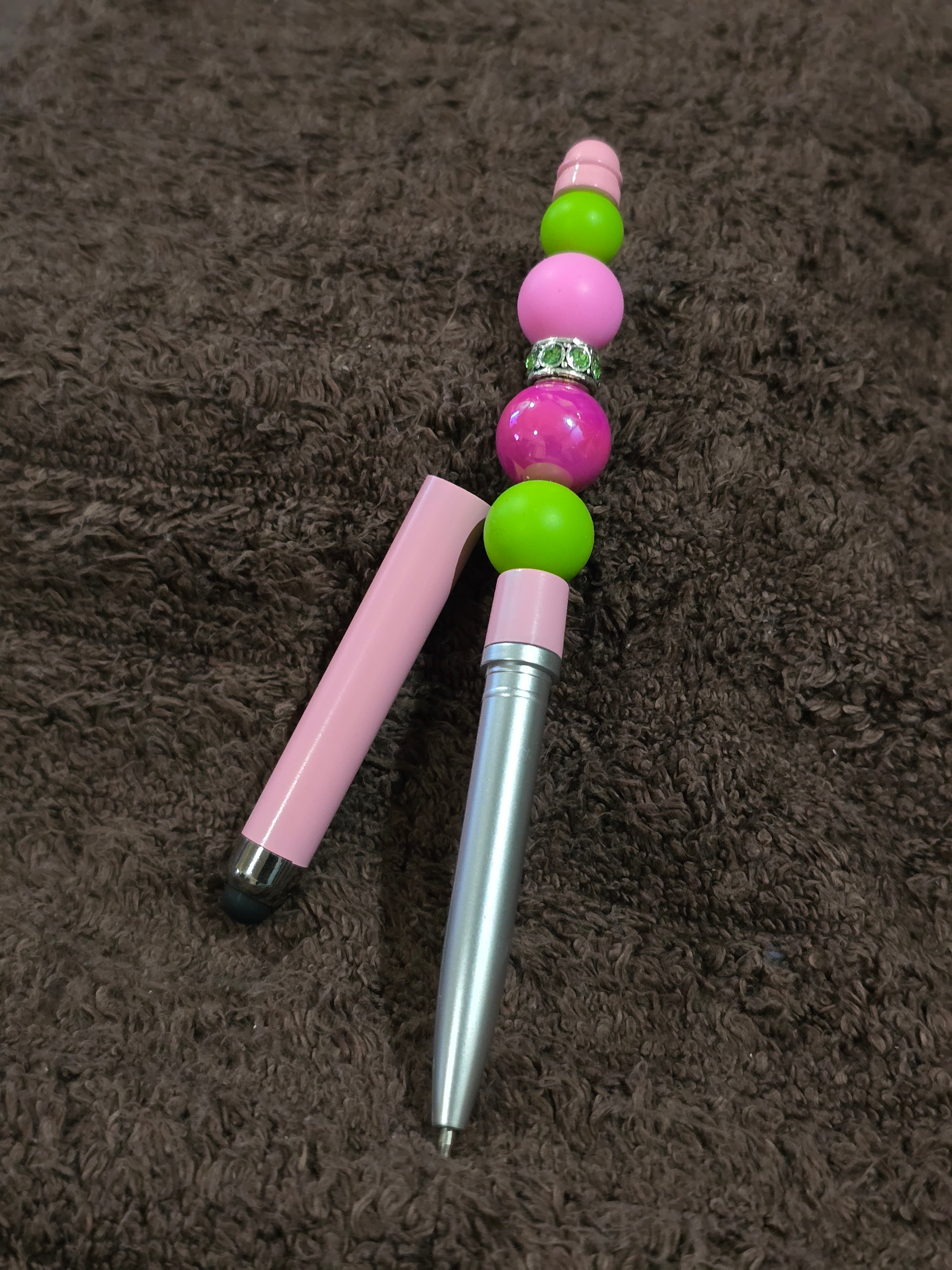 #67 Beaded "Light Pink, Lime Green & Hot Pink" Stylus/Ink Pen