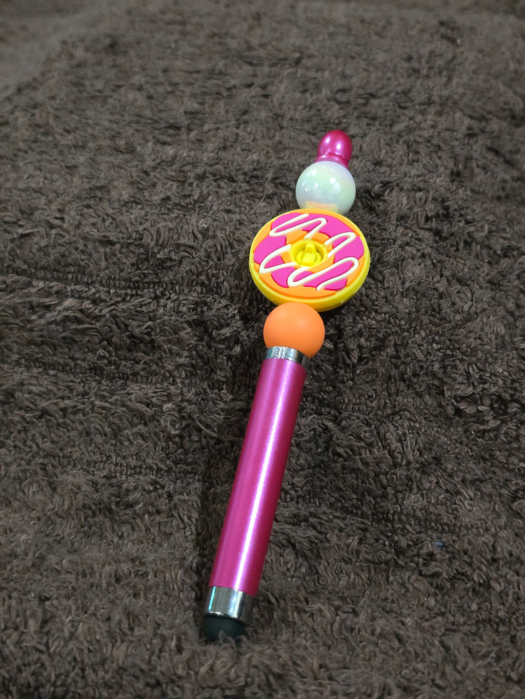 #66 Beaded "Hot Pink, Orange & White Donut" Stylus/Ink Pen