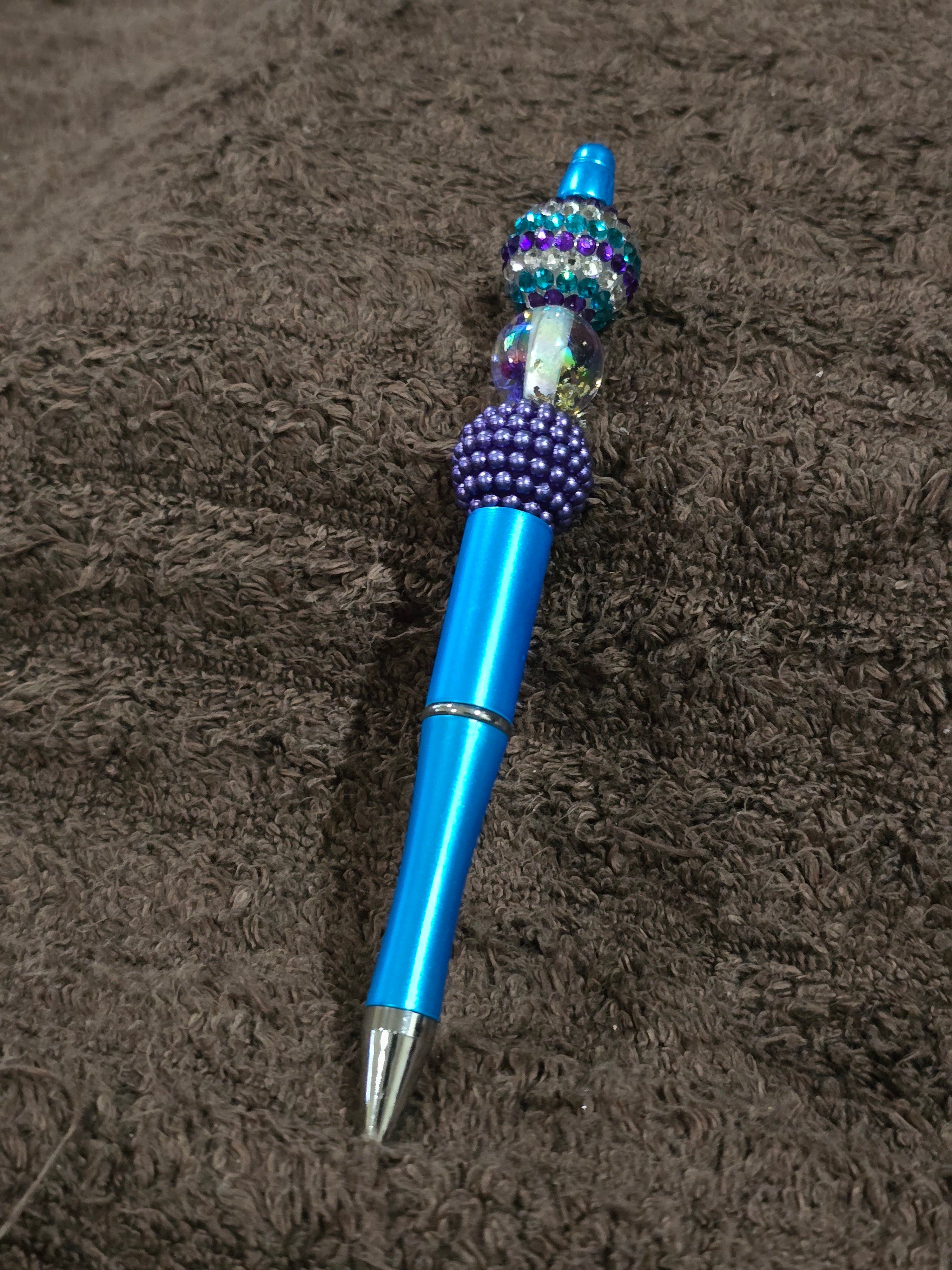 #01 Beaded "Blue & Purple Flower Ball" Ink Pen